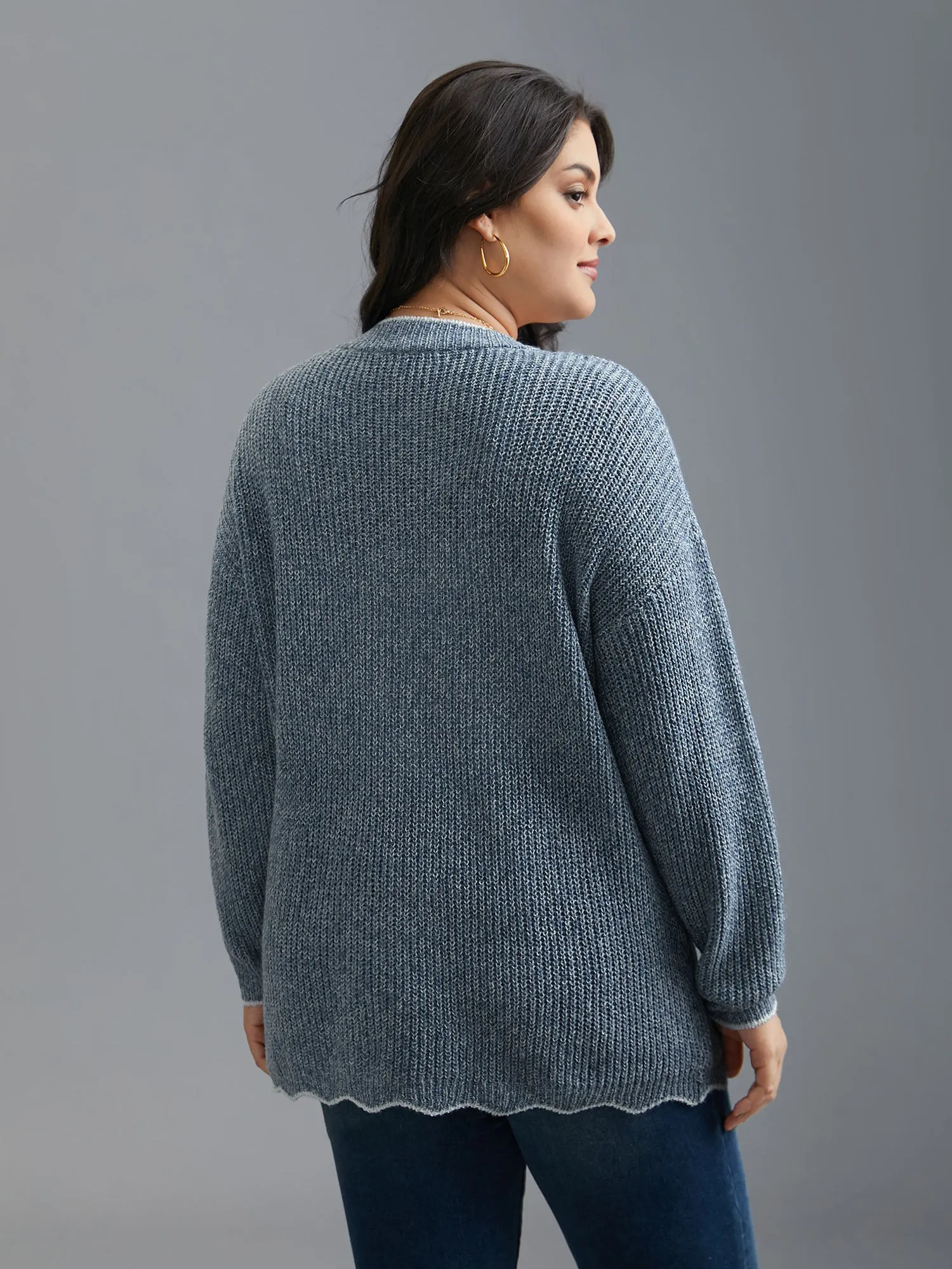 Plain Textured Contrast Trim Cable Knit Pullover sold by Bloomchic product image thumbnail 2