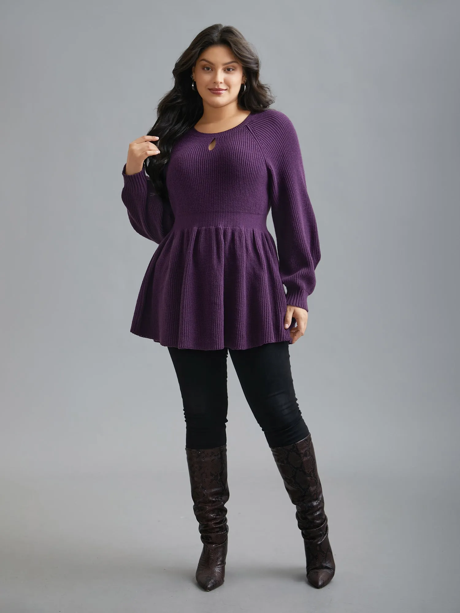 Plain Textured Keyhole Raglan Sleeve Pullover sold by Bloomchic product image thumbnail 4