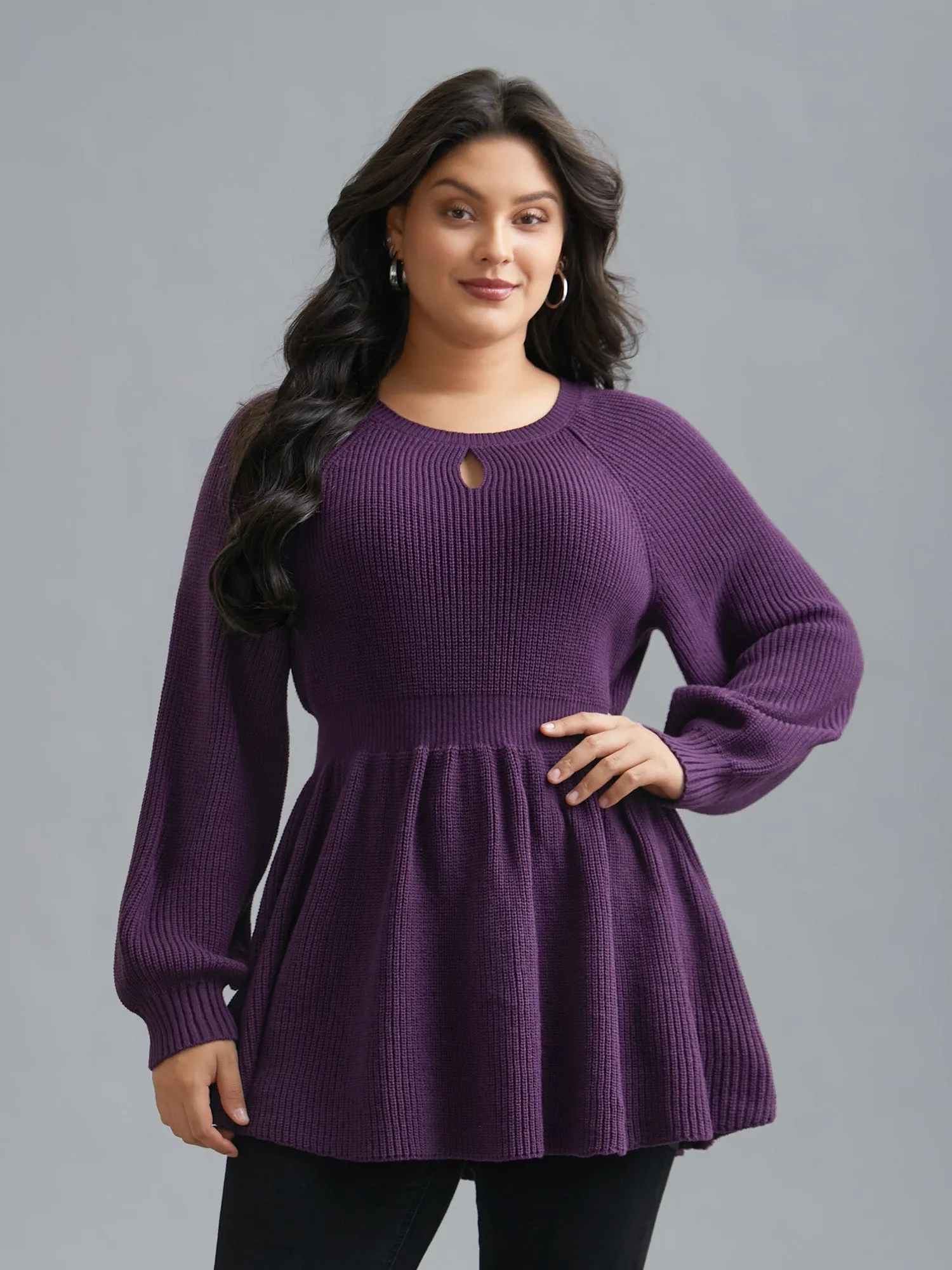 Plain Textured Keyhole Raglan Sleeve Pullover sold by Bloomchic product image thumbnail 3