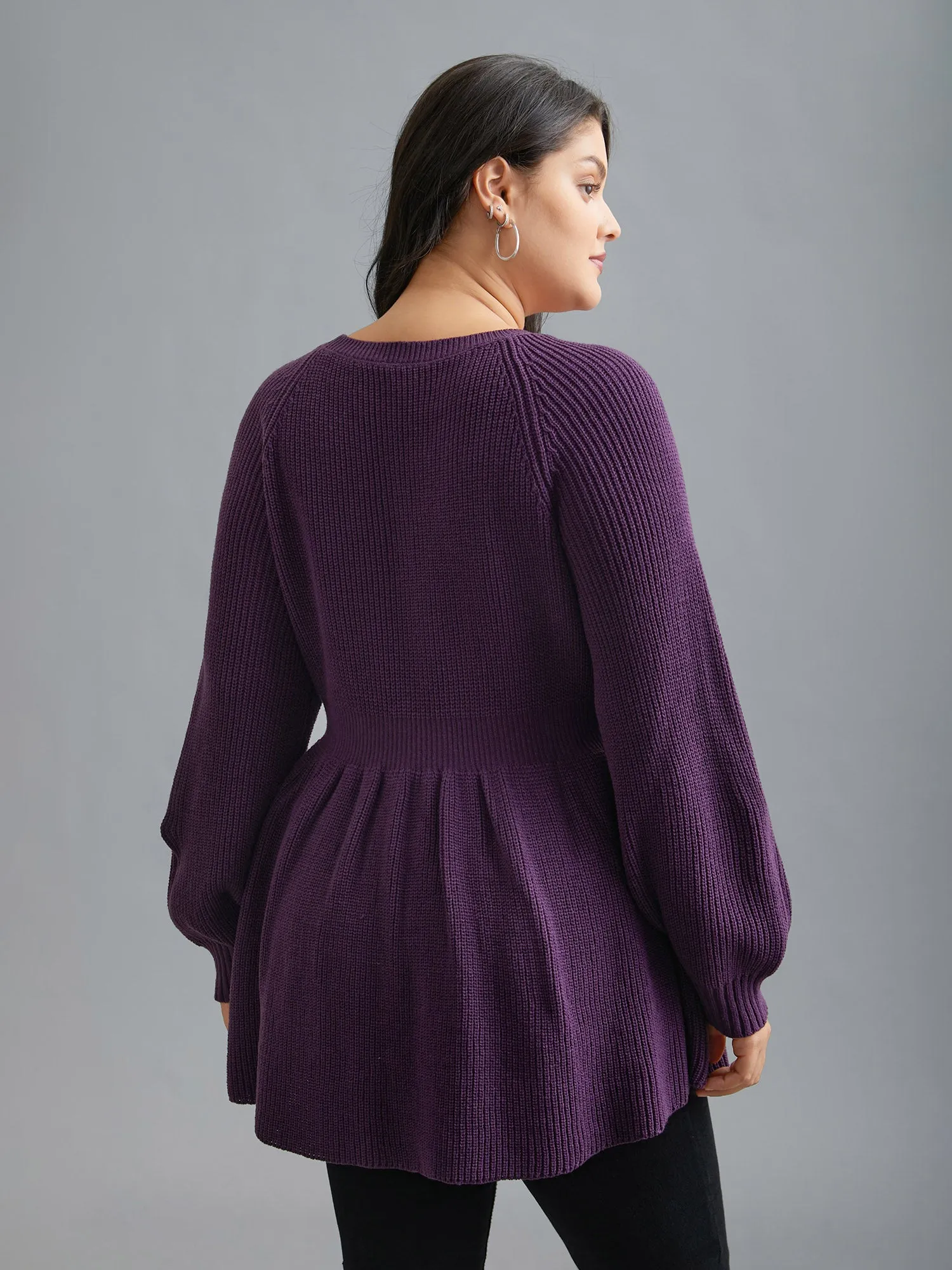 Plain Textured Keyhole Raglan Sleeve Pullover sold by Bloomchic product image thumbnail 2