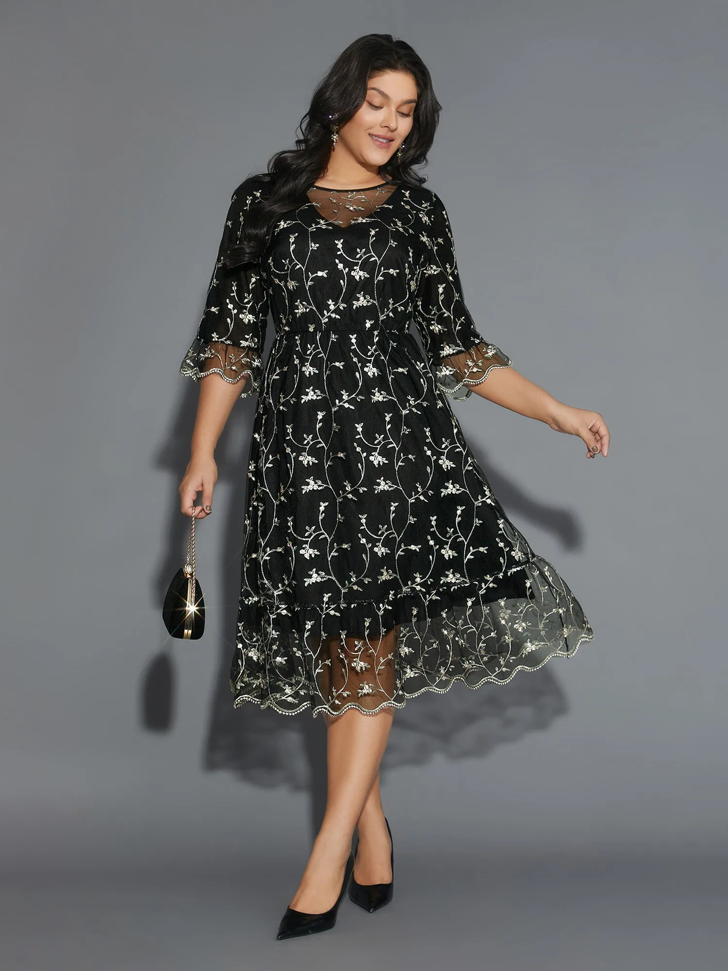 Floral Embroidered Ruffles Mesh Dress sold by Bloomchic product image thumbnail 3