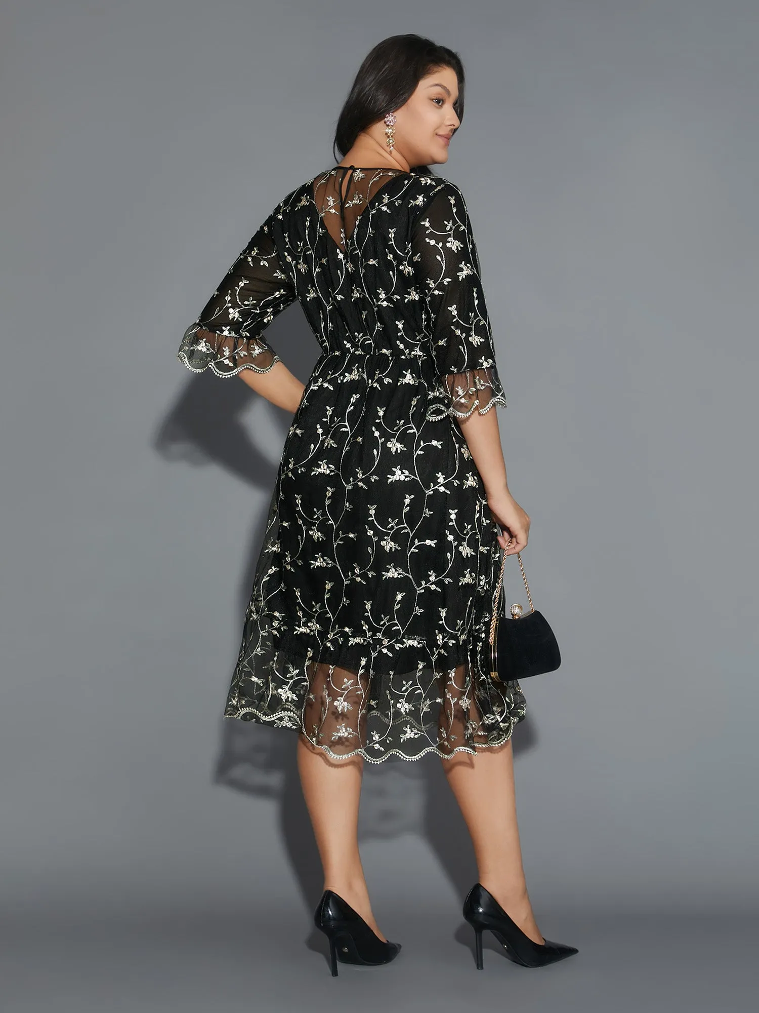 Floral Embroidered Ruffles Mesh Dress sold by Bloomchic product image thumbnail 5