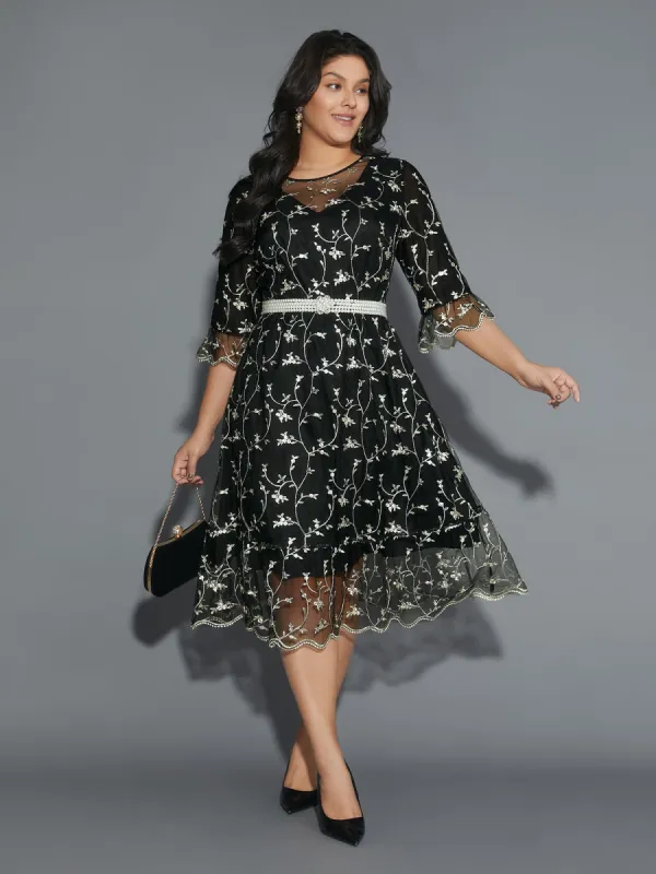Floral Embroidered Ruffles Mesh Dress sold by Bloomchic