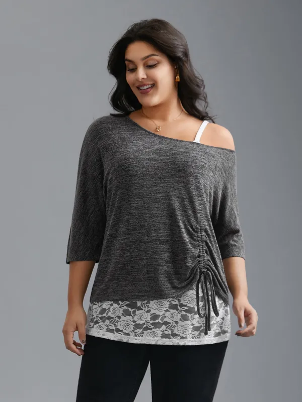 One-Shoulder Two-Piece Drawstring Knit Top sold by Bloomchic