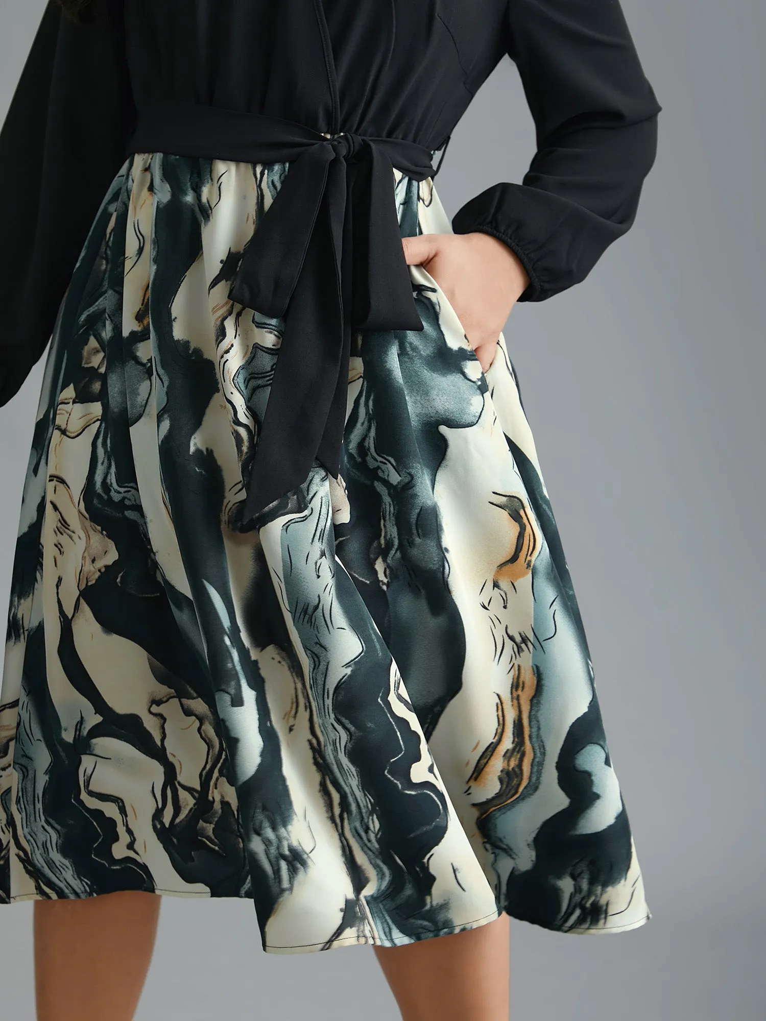 Surplice Neck Marble Print Belted Dress sold by Bloomchic product image thumbnail 2