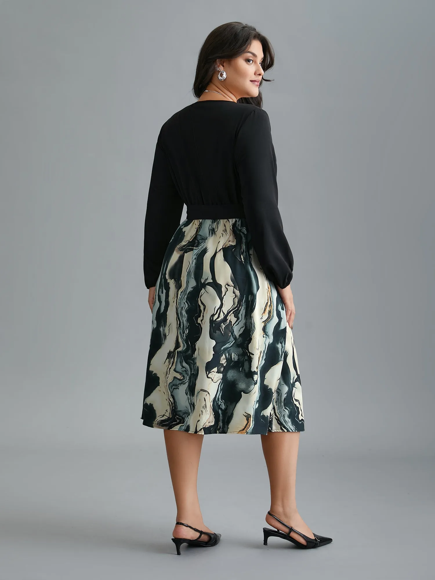 Surplice Neck Marble Print Belted Dress sold by Bloomchic product image thumbnail 4