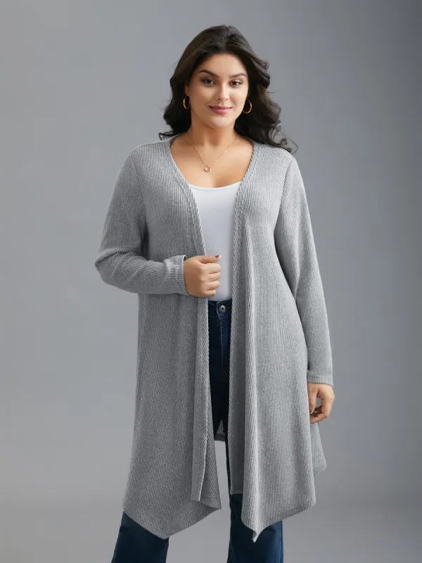 Plain Pit Strip Asymmetrical Hem Cardigan sold by Bloomchic