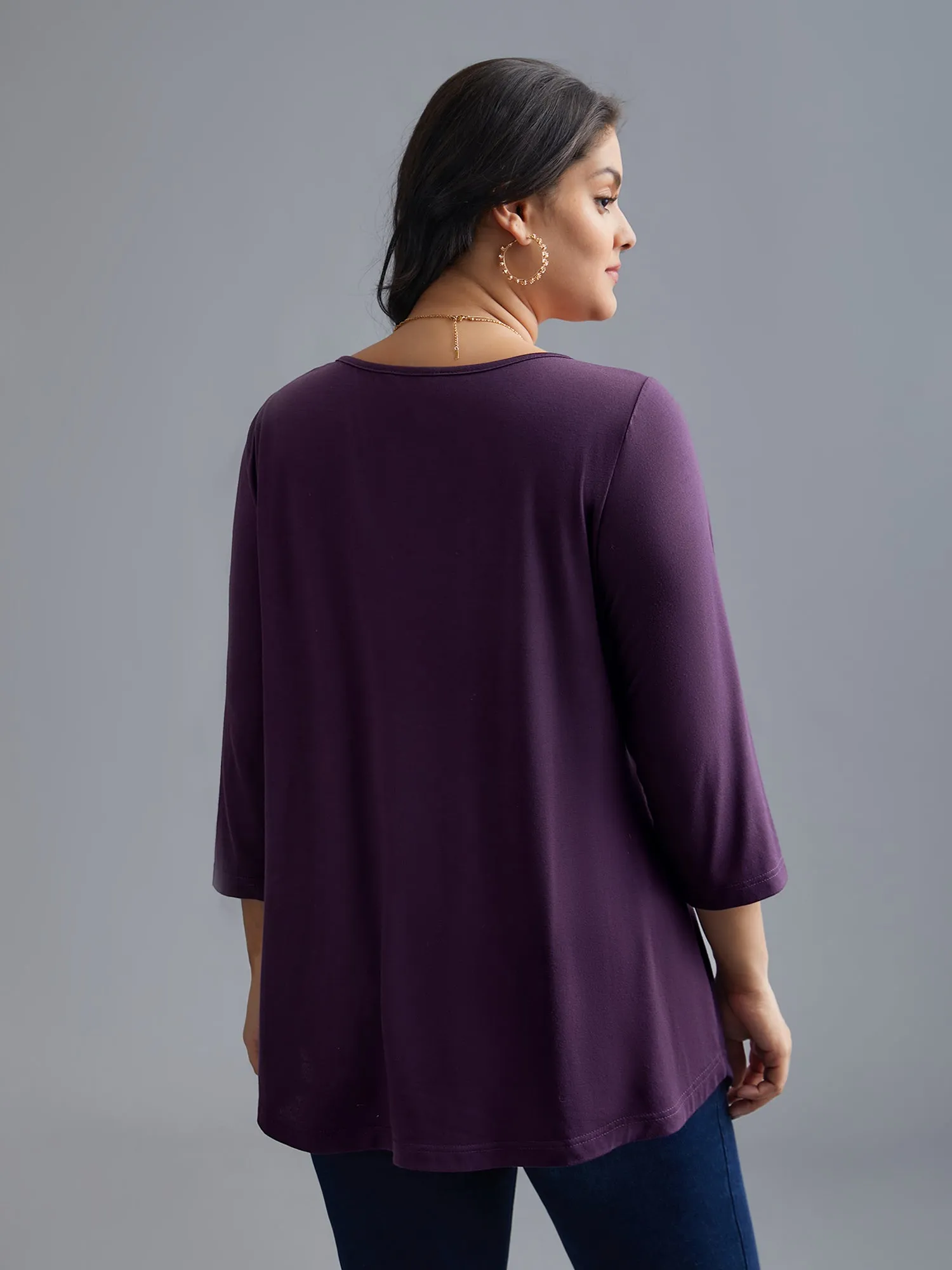Asymmetrical Hem Overlap Long T-shirt sold by Bloomchic product image thumbnail 5