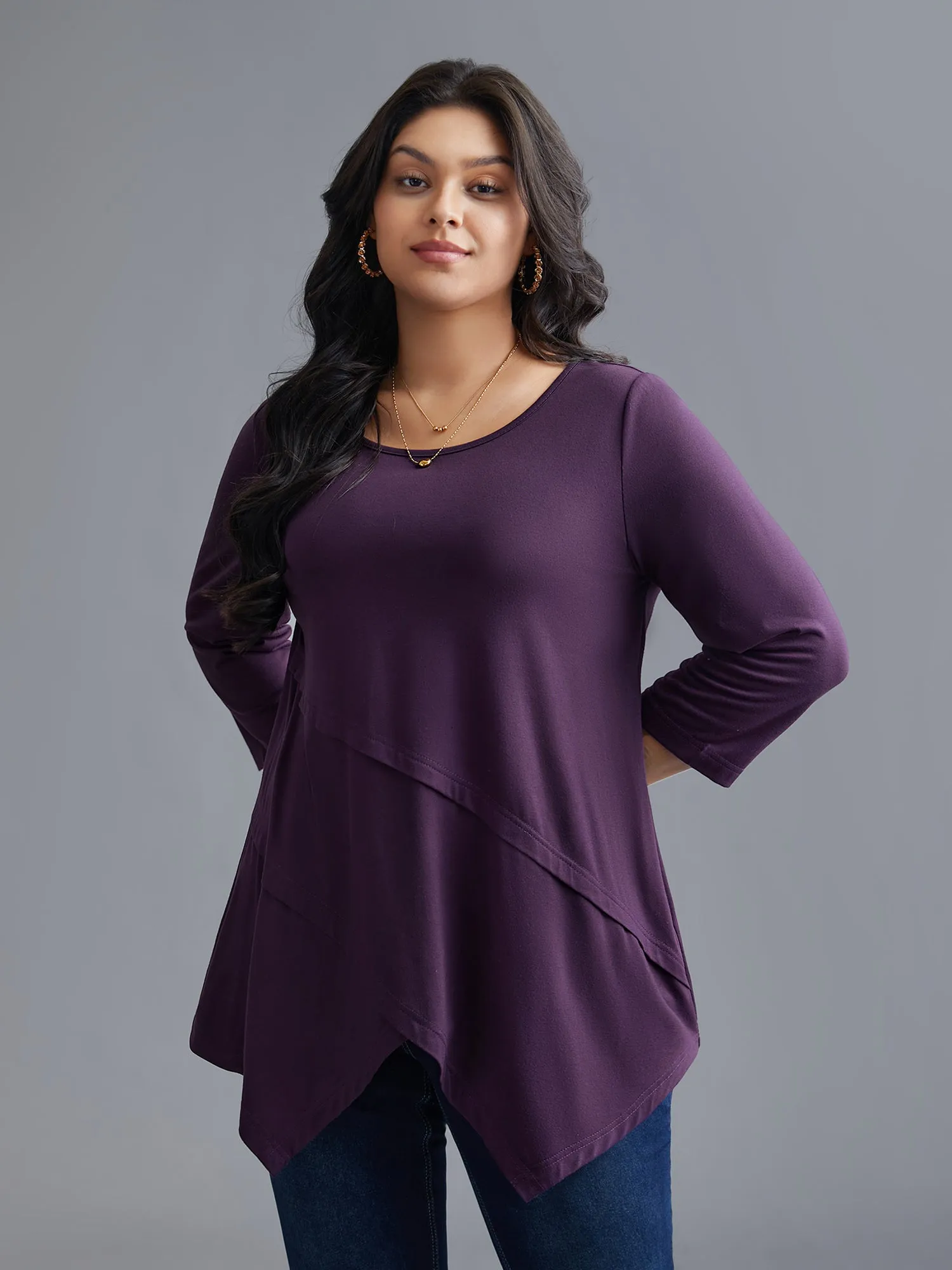 Asymmetrical Hem Overlap Long T-shirt sold by Bloomchic product image thumbnail 2