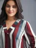 Vertical Striped V-Neck Tab Sleeve Blouse sold by Bloomchic