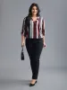Vertical Striped V-Neck Tab Sleeve Blouse sold by Bloomchic