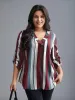 Vertical Striped V-Neck Tab Sleeve Blouse sold by Bloomchic