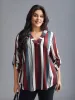 Vertical Striped V-Neck Tab Sleeve Blouse sold by Bloomchic