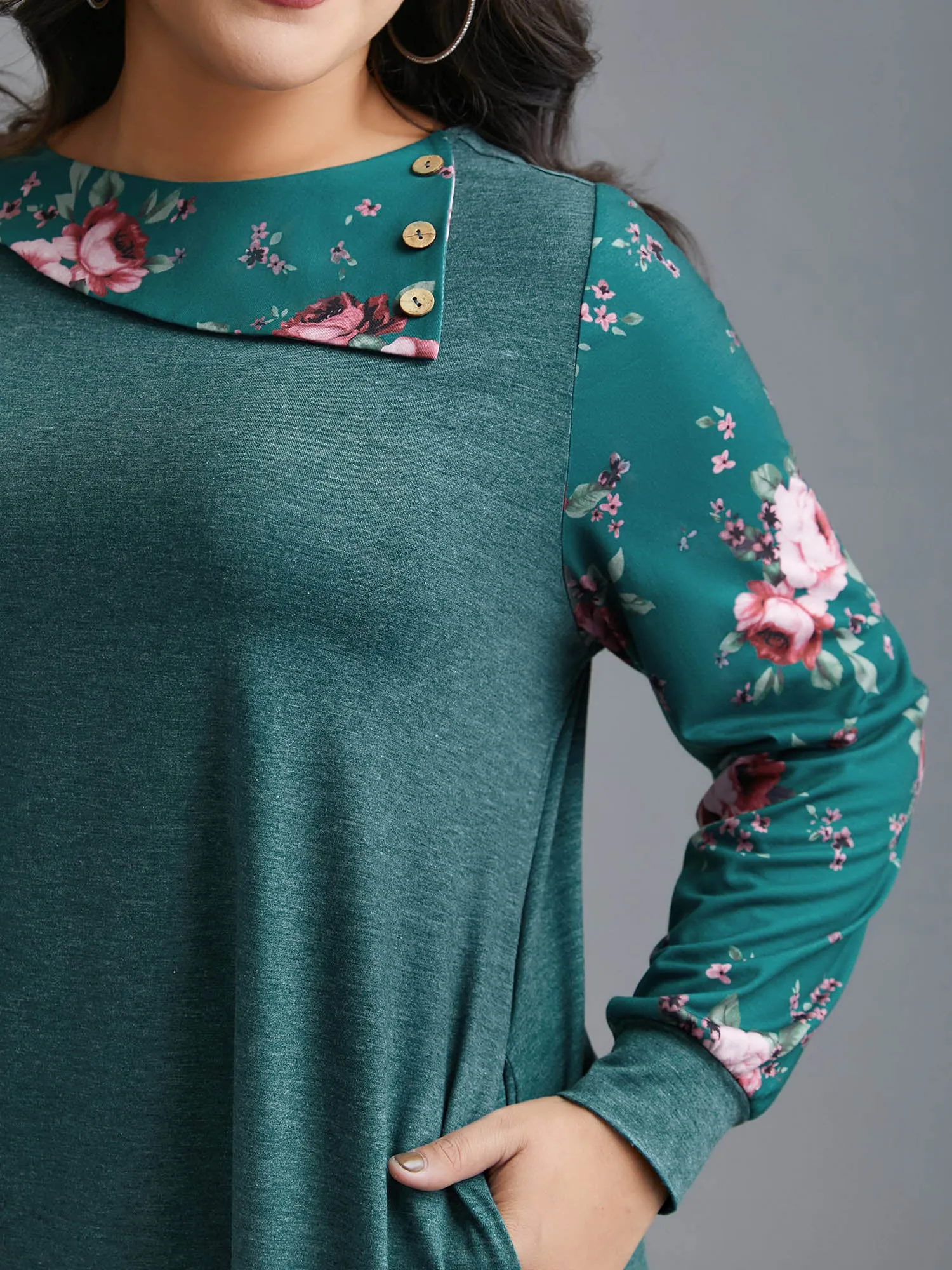 Floral Print Asymmetrical Neck T-shirt sold by Bloomchic product image thumbnail 2