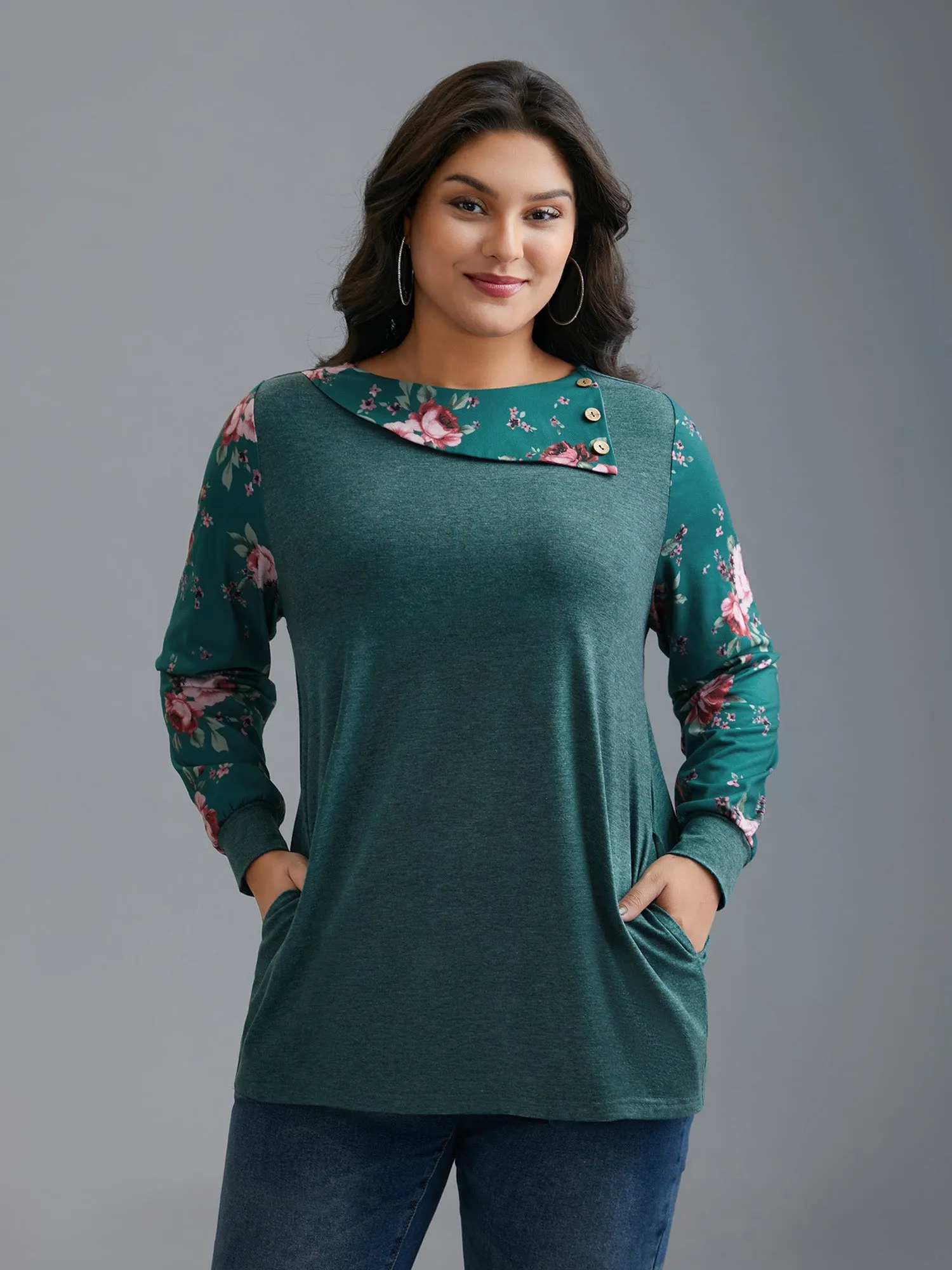 Floral Print Asymmetrical Neck T-shirt sold by Bloomchic product image thumbnail 3