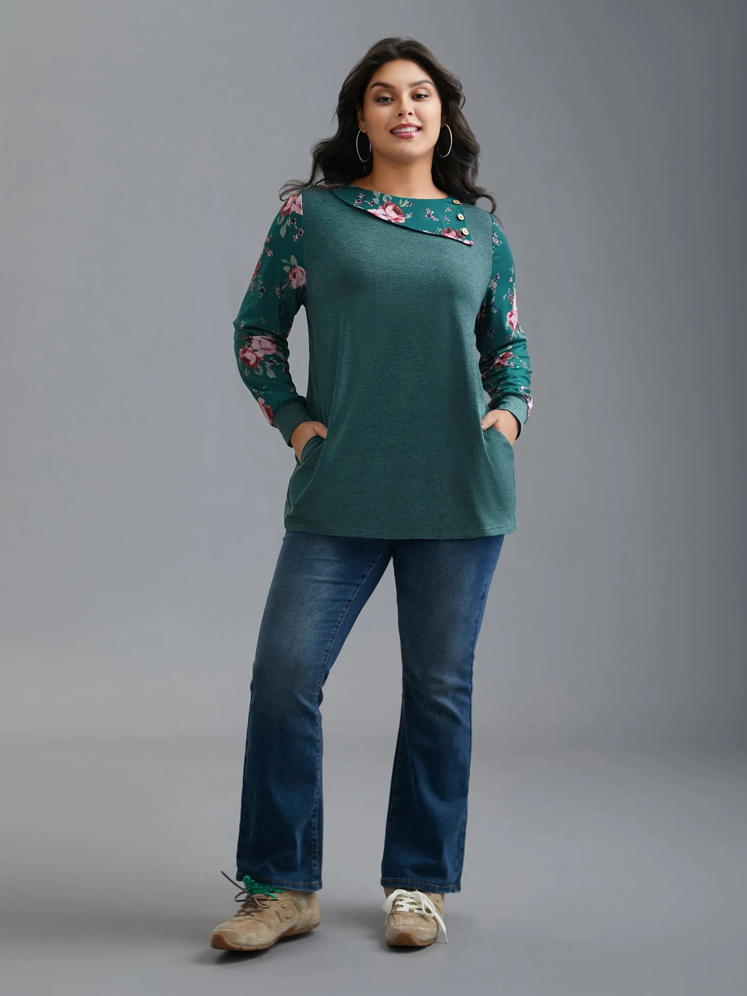 Floral Print Asymmetrical Neck T-shirt sold by Bloomchic product image thumbnail 5