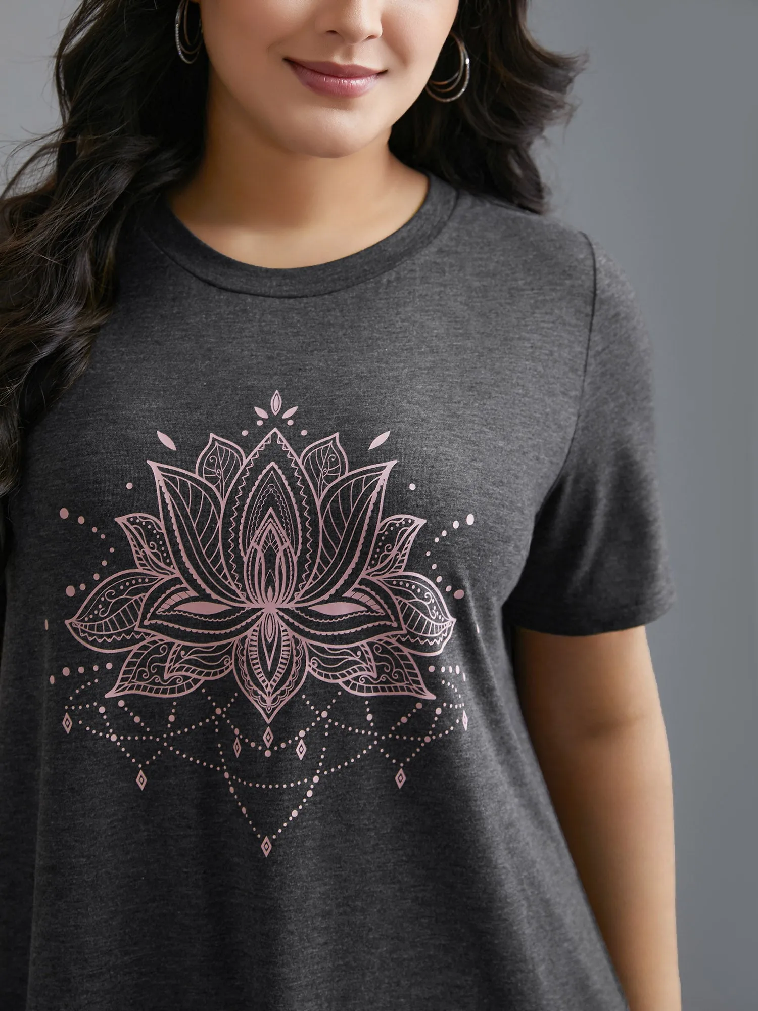 Floral Printed Round Neck Stretchy T-shirt sold by Bloomchic product image thumbnail 5