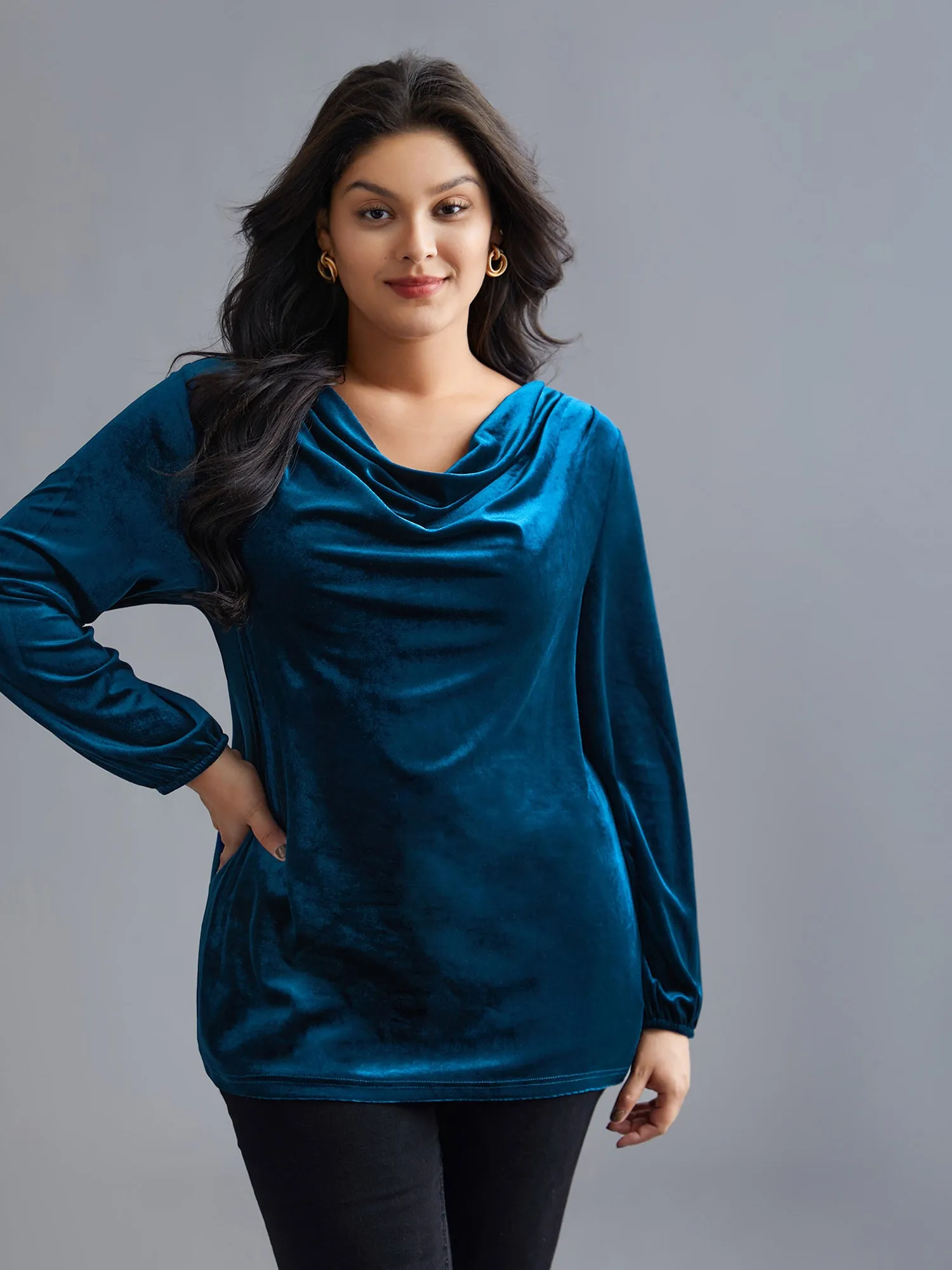 Cowl Neck Velvet Slim-Fit Top sold by Bloomchic
