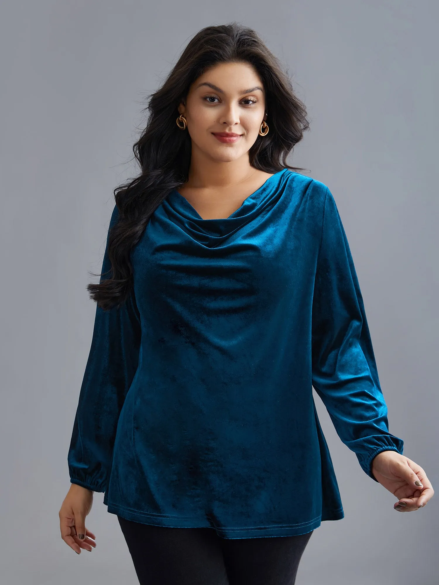 Cowl Neck Velvet Slim-Fit Top sold by Bloomchic product image thumbnail 2