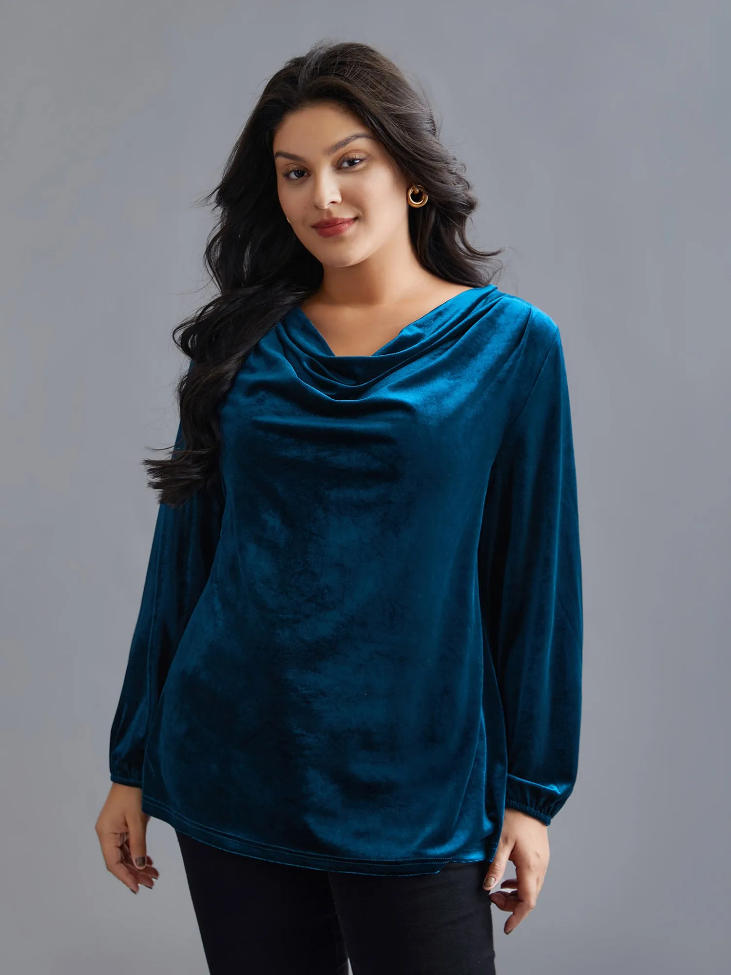Cowl Neck Velvet Slim-Fit Top sold by Bloomchic product image thumbnail 4
