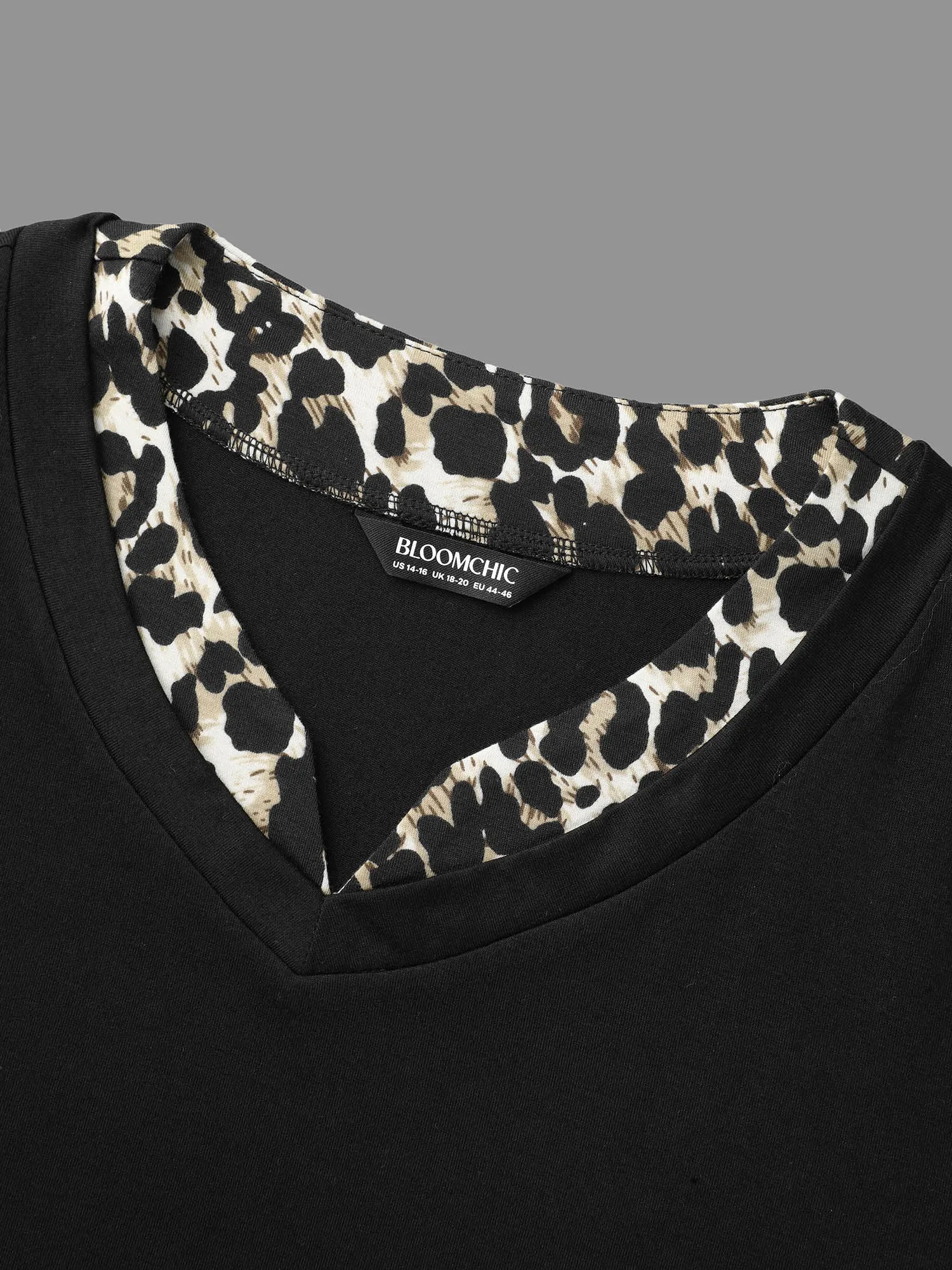 Contrast Patchwork Leopard Stretchy T-shirt sold by Bloomchic product image thumbnail 5