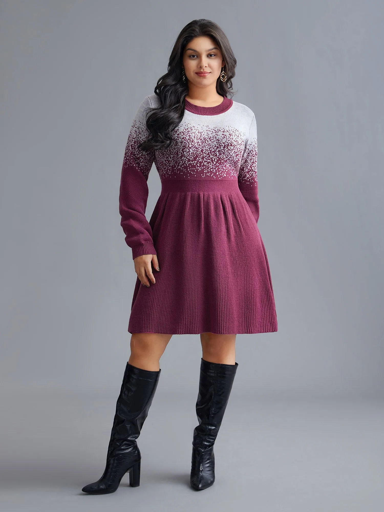 Contrast Textured Elastic Waist Sweater Dress sold by Bloomchic product image thumbnail 3