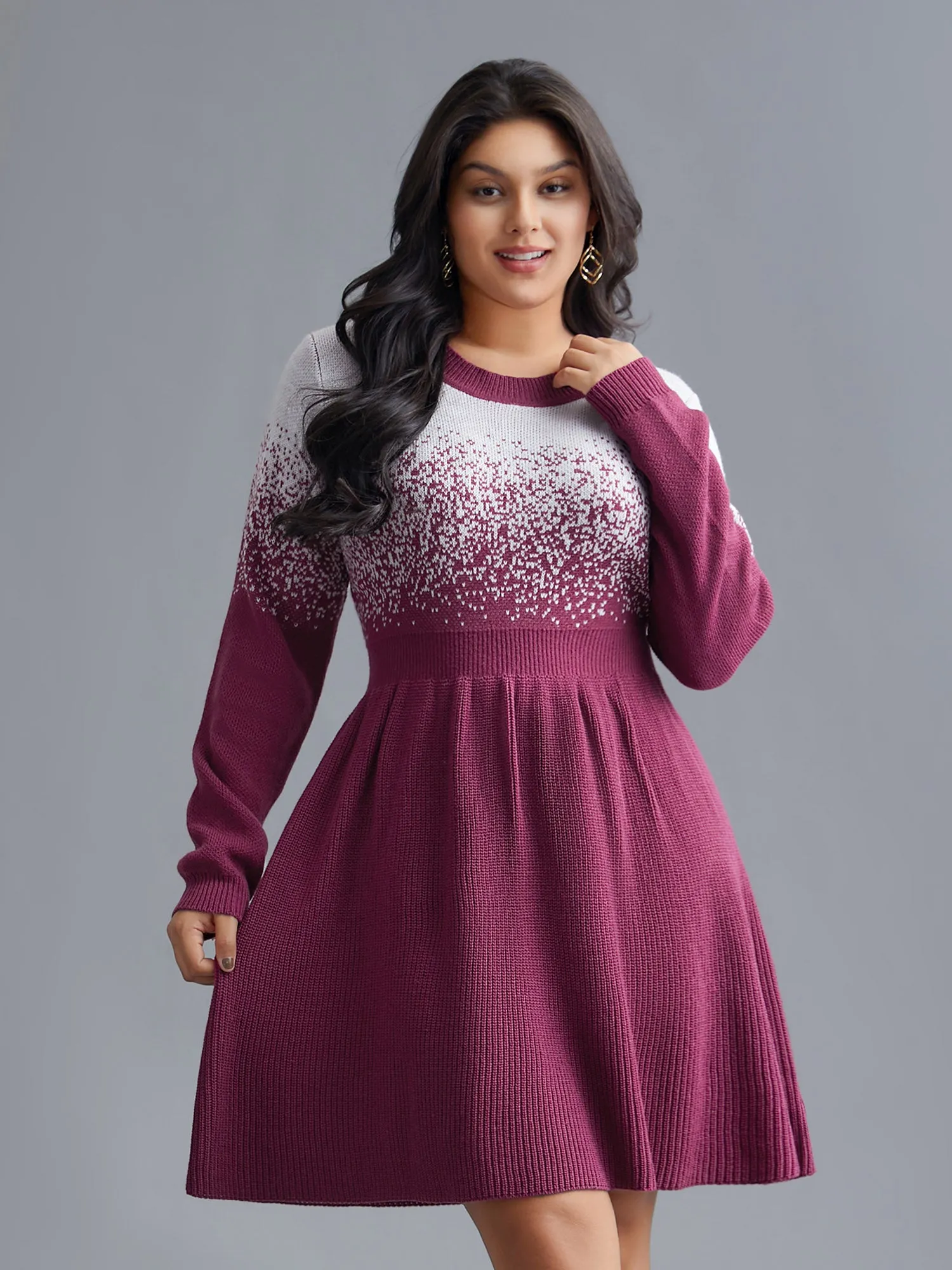 Contrast Textured Elastic Waist Sweater Dress sold by Bloomchic