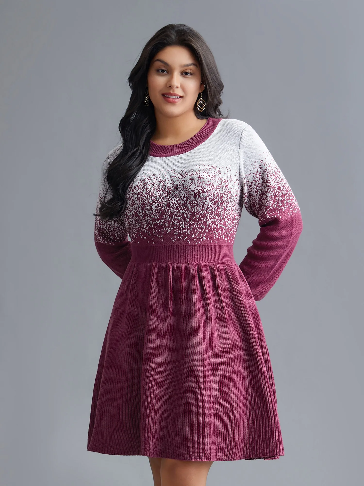 Contrast Textured Elastic Waist Sweater Dress sold by Bloomchic product image thumbnail 4