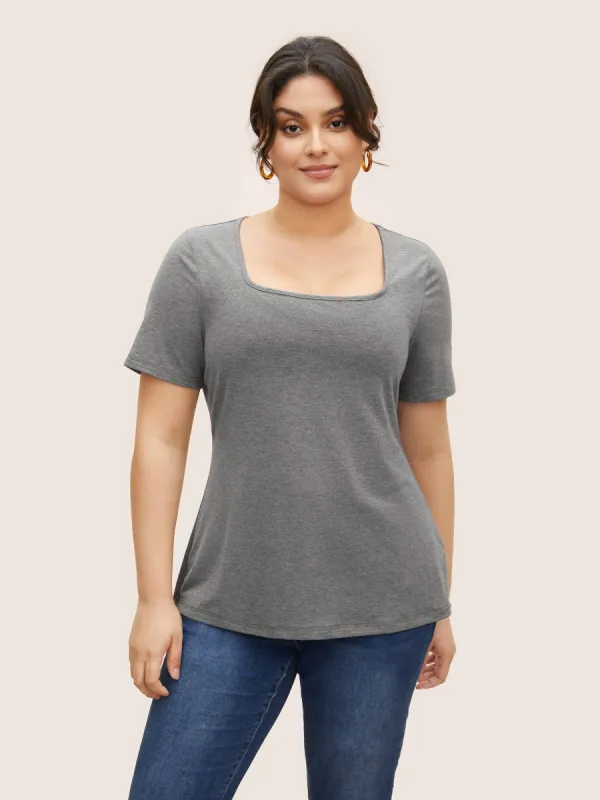 Supersoft Essentials Solid Square Neck Knit T-shirt sold by Bloomchic