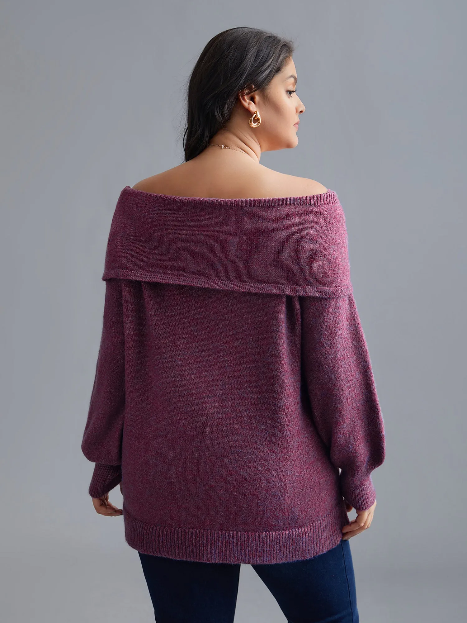 Off-Shoulder Textured Long Sleeve Pullover sold by Bloomchic product image thumbnail 5