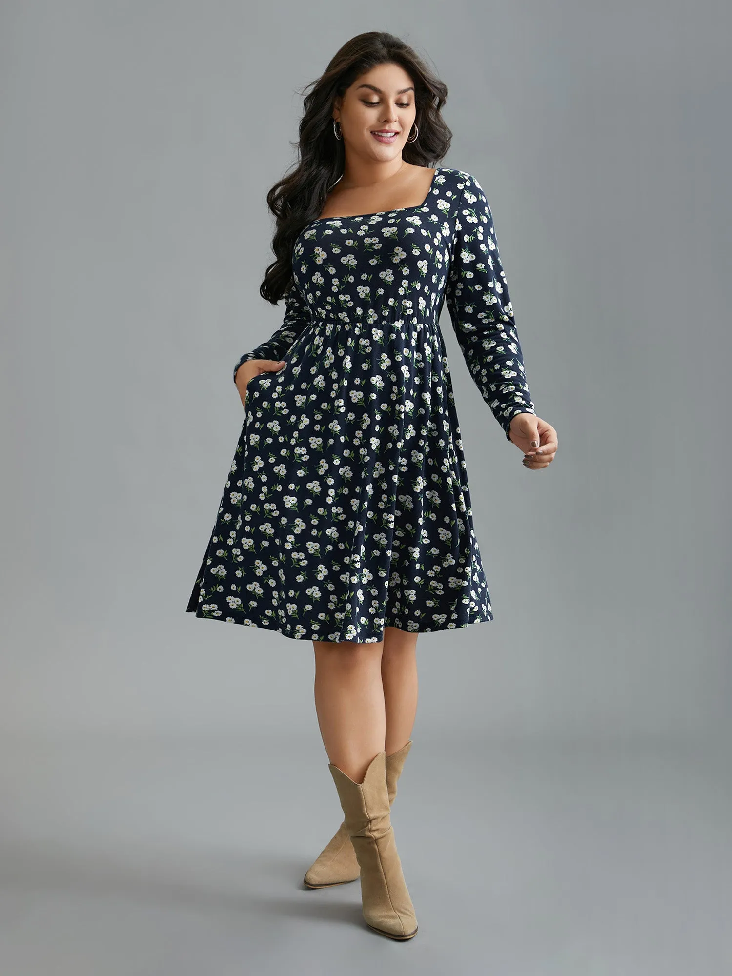 Ditsy Floral Square Neck Pocket Dress sold by Bloomchic product image thumbnail 3