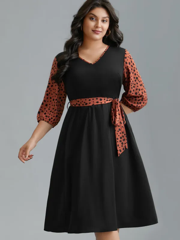 V Neck Polka Dot Color contrast Dress sold by Bloomchic