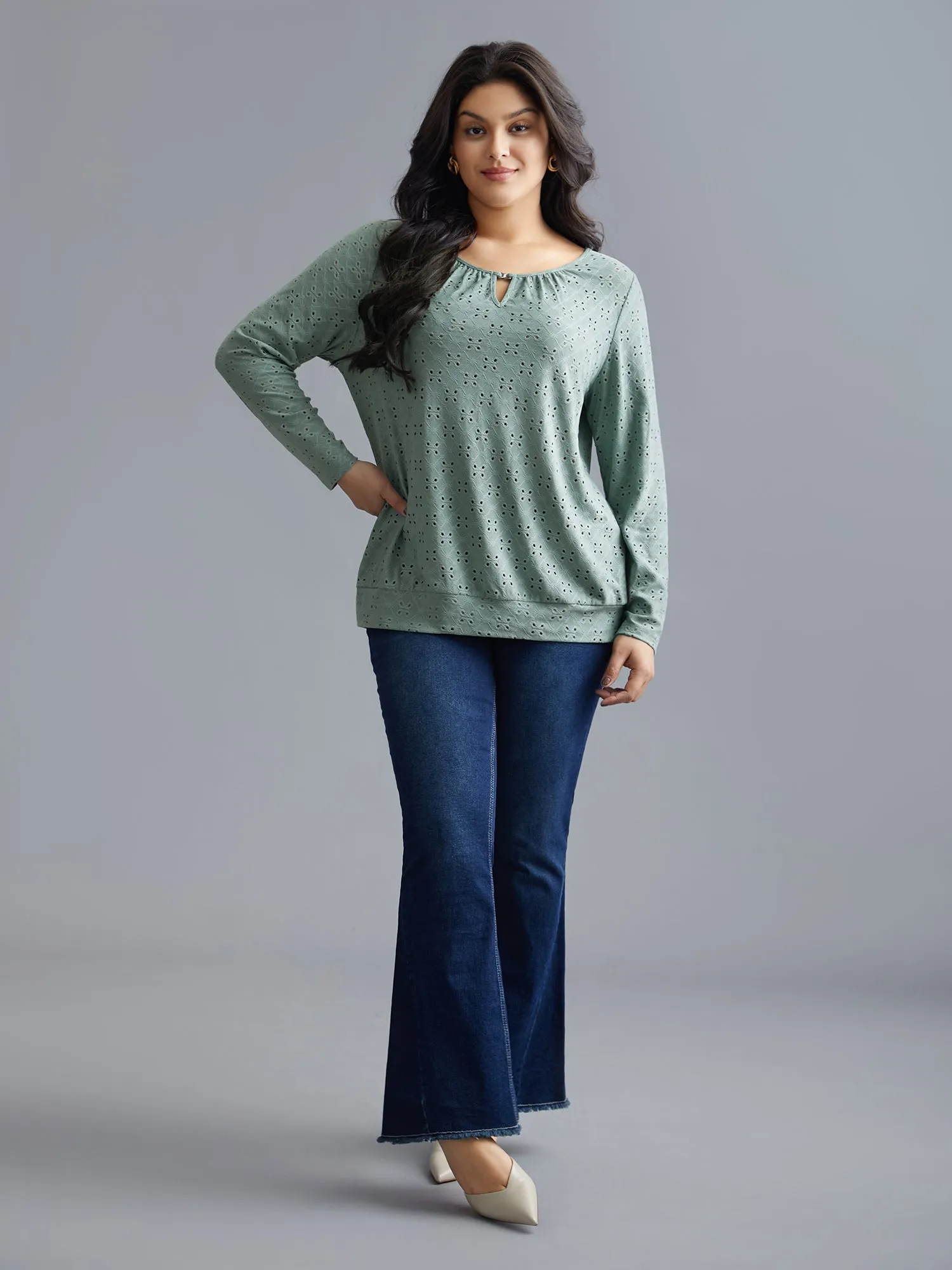 Plain Eyelet Jacquard Plisse T-Shirt sold by Bloomchic product image thumbnail 4