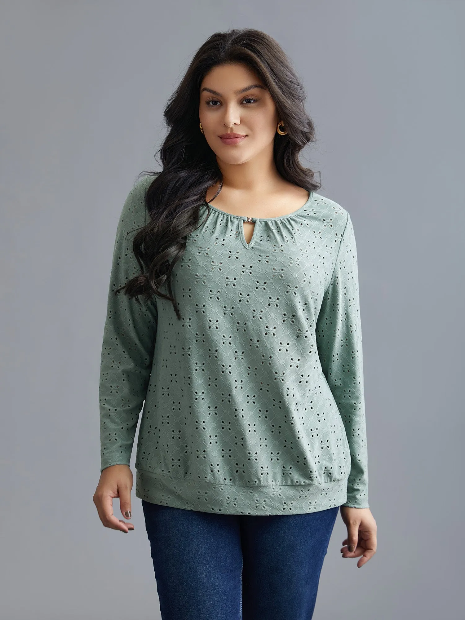 Plain Eyelet Jacquard Plisse T-Shirt sold by Bloomchic product image thumbnail 3