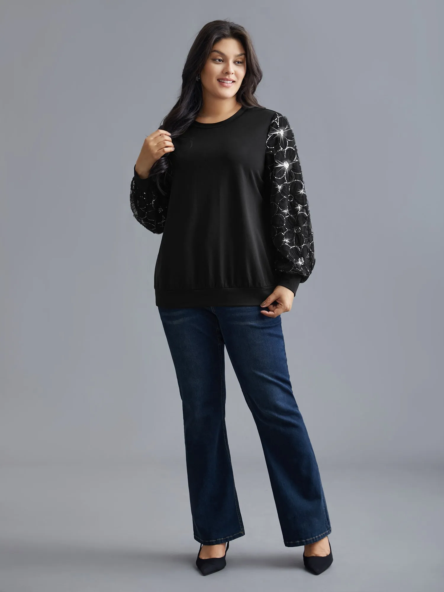 Floral Sequin Mesh Patchwork Sweatshirt sold by Bloomchic product image thumbnail 4