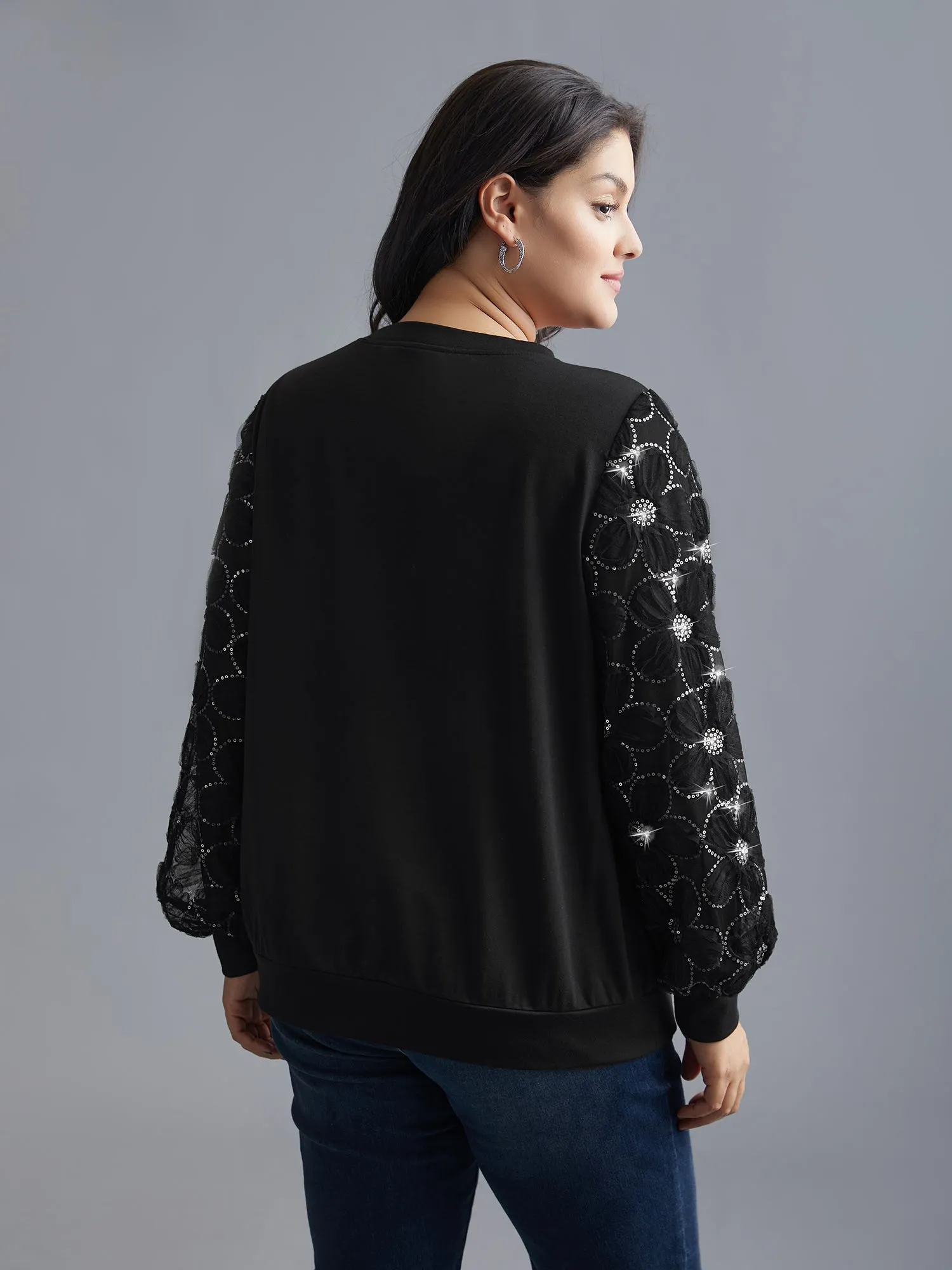 Floral Sequin Mesh Patchwork Sweatshirt sold by Bloomchic product image thumbnail 2