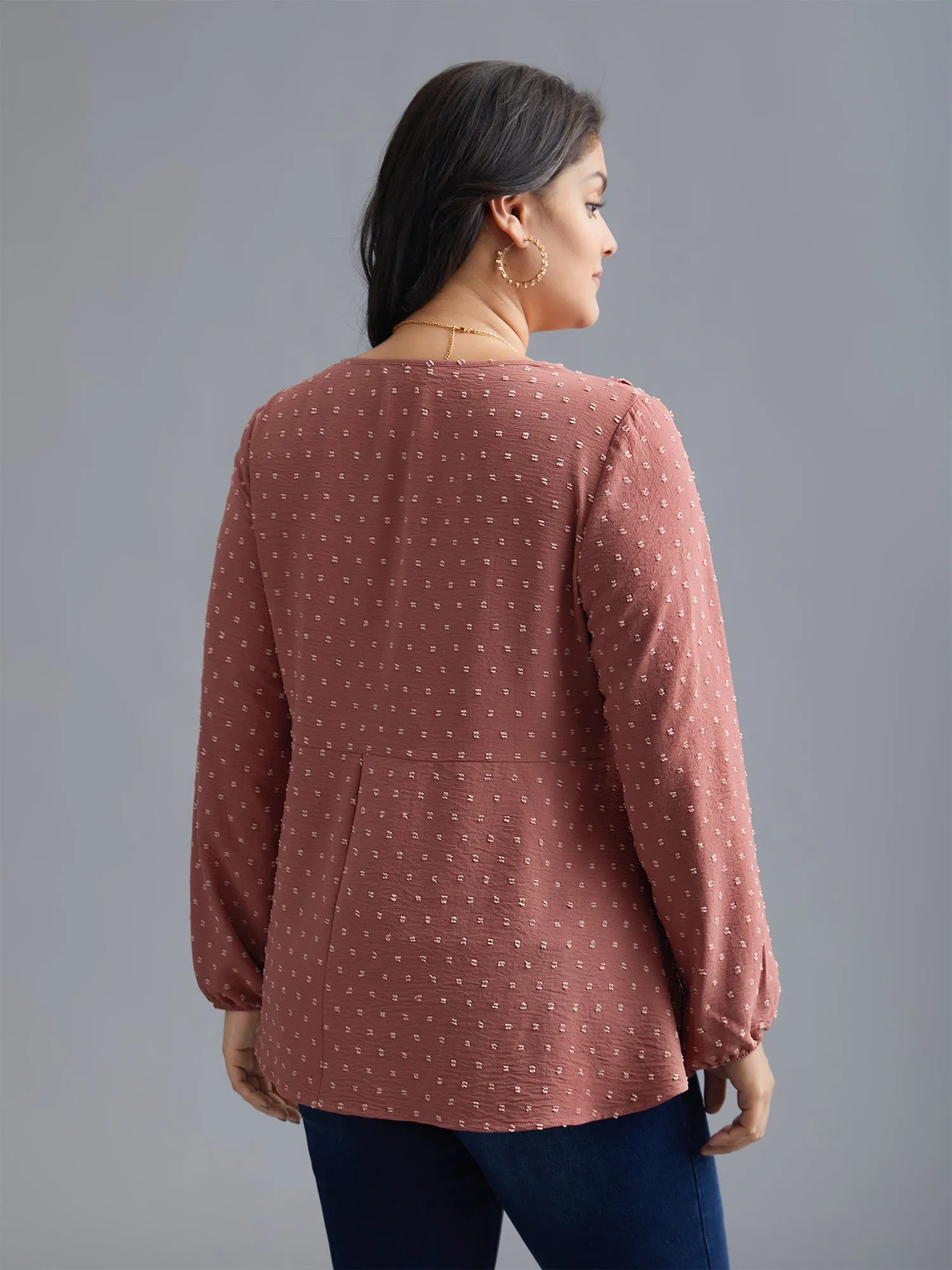 V Neck Ruffle Trim Elastic Cuffs Blouse sold by Bloomchic product image thumbnail 4