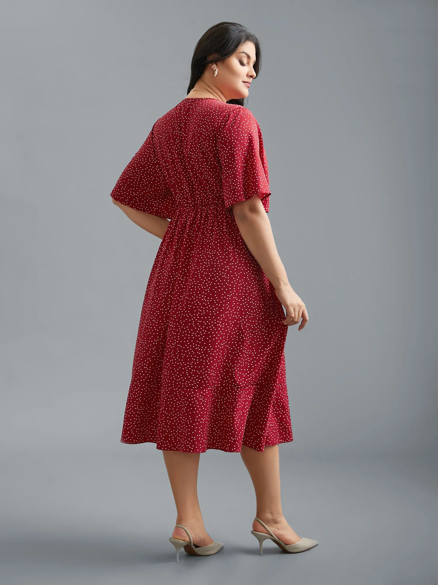 V Neck Polka Dot Ruffle Trim Dress sold by Bloomchic product image thumbnail 5