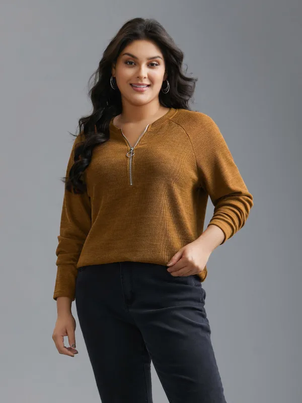 Plain Half Zip Plisse Sweatshirt sold by Bloomchic