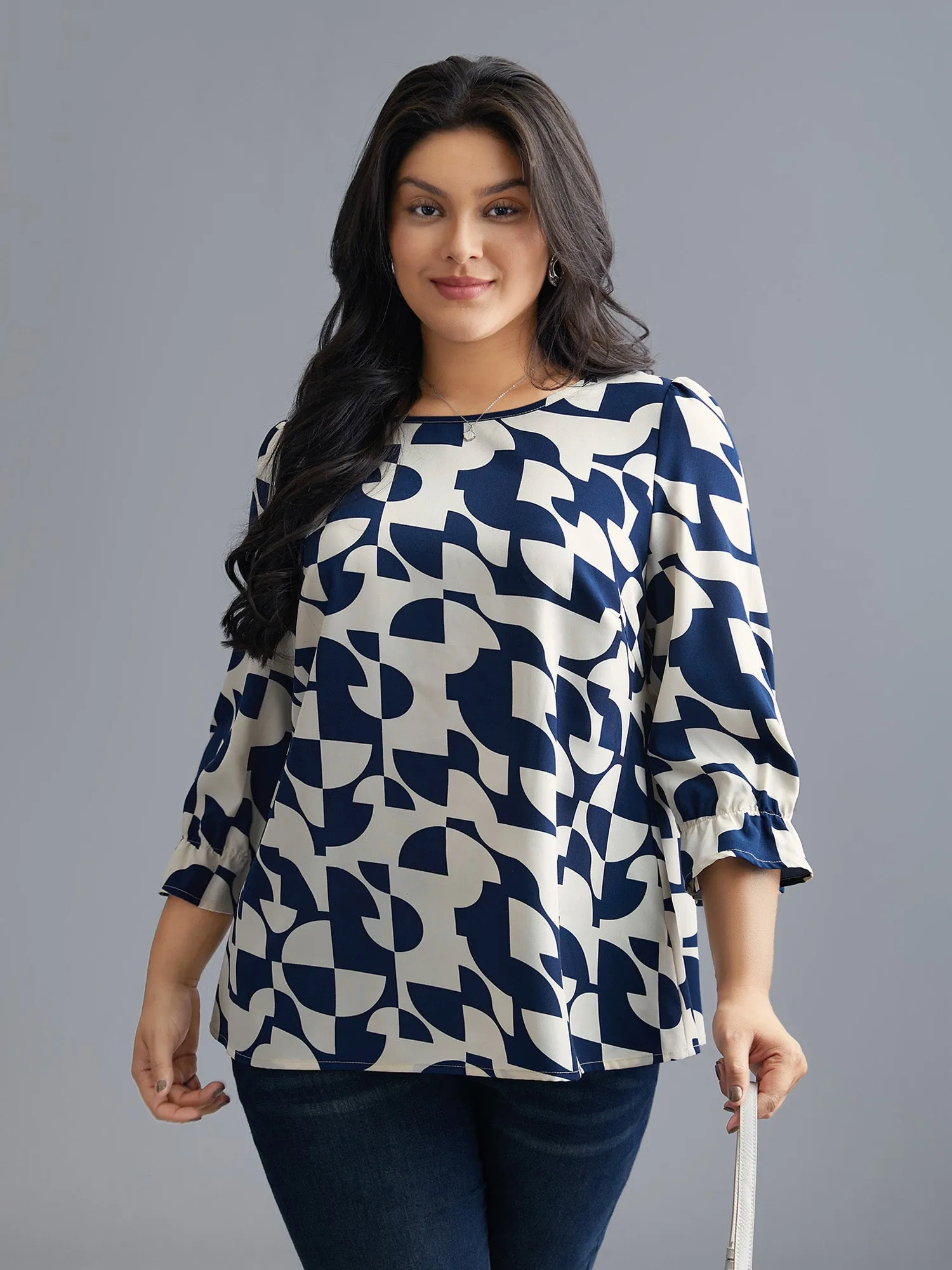 Round Neck Geometric Print Blouse sold by Bloomchic product image thumbnail 3
