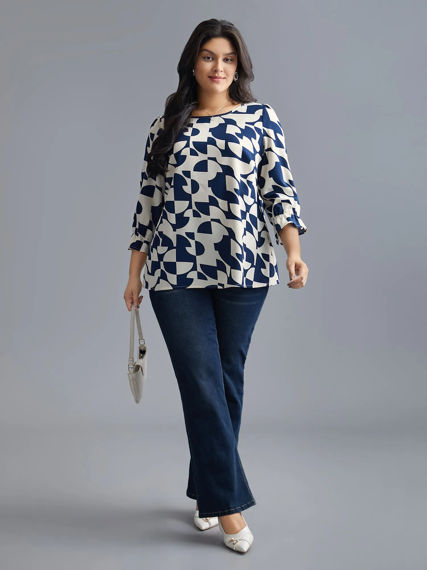 Round Neck Geometric Print Blouse sold by Bloomchic product image thumbnail 2