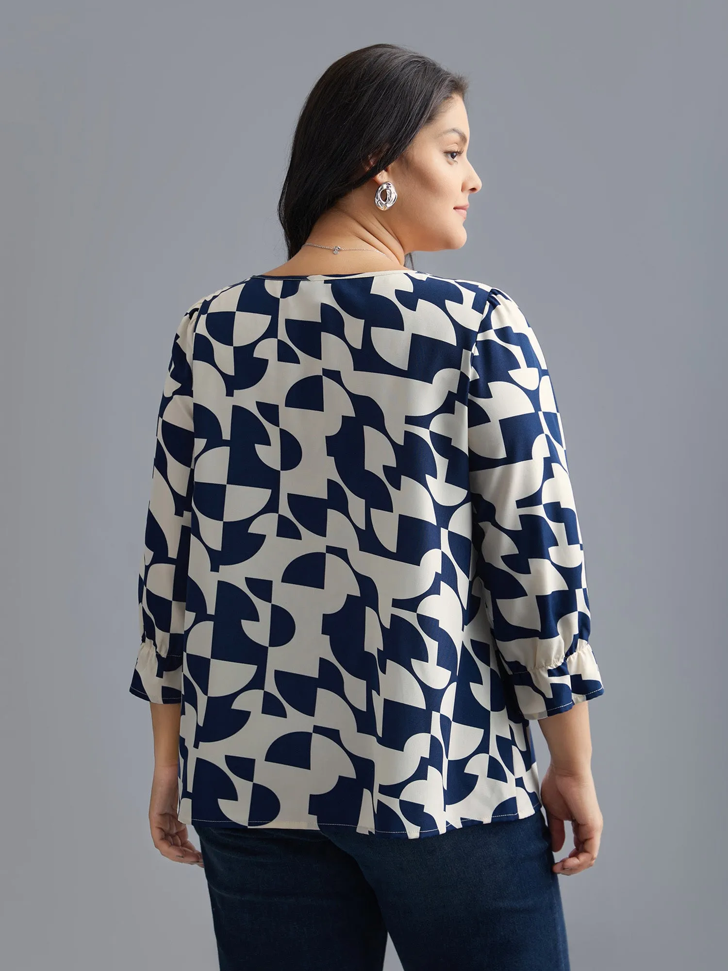 Round Neck Geometric Print Blouse sold by Bloomchic product image thumbnail 4