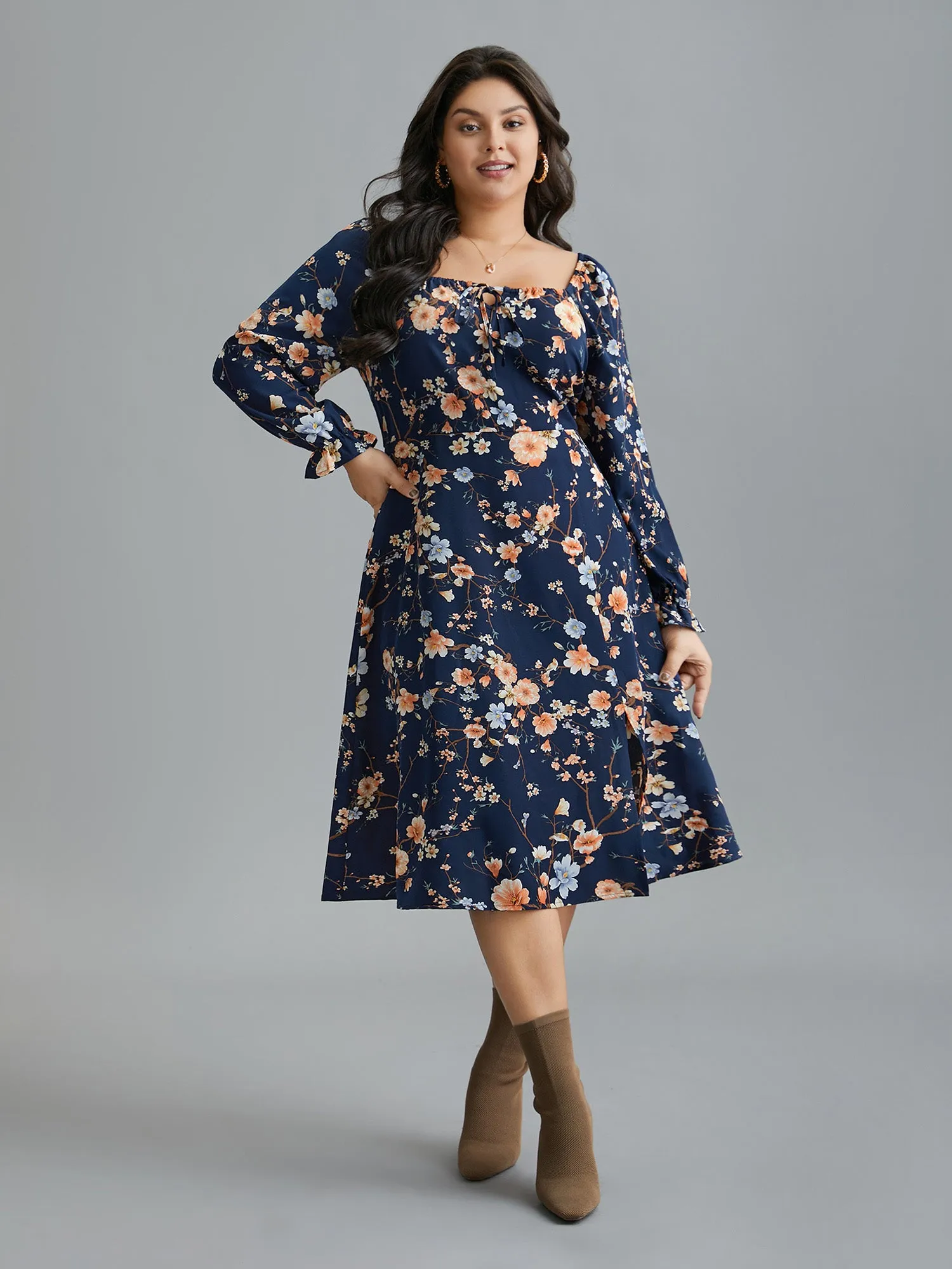 Floral Knot Neck Split Hem Dress sold by Bloomchic