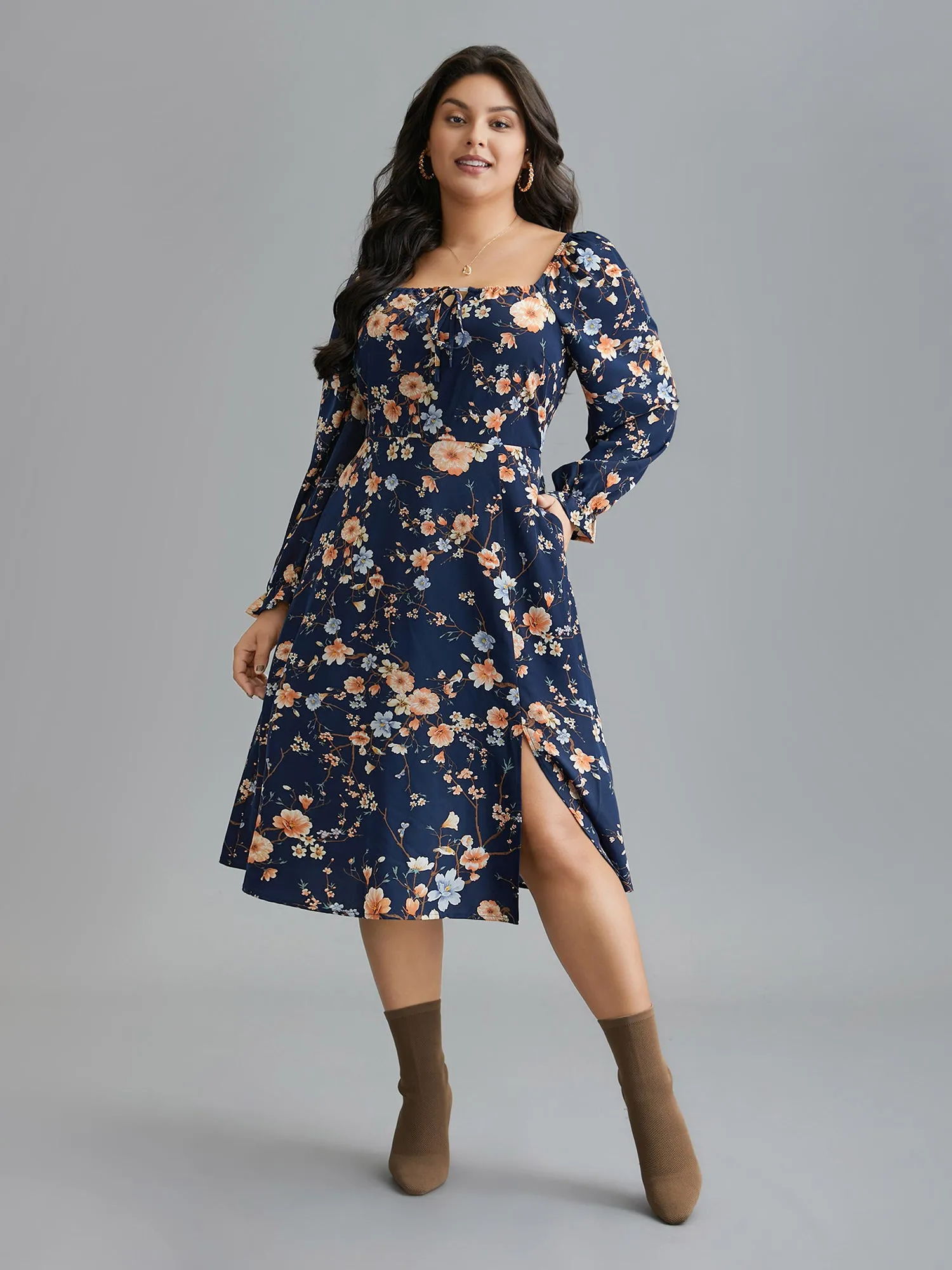Floral Knot Neck Split Hem Dress sold by Bloomchic product image thumbnail 3