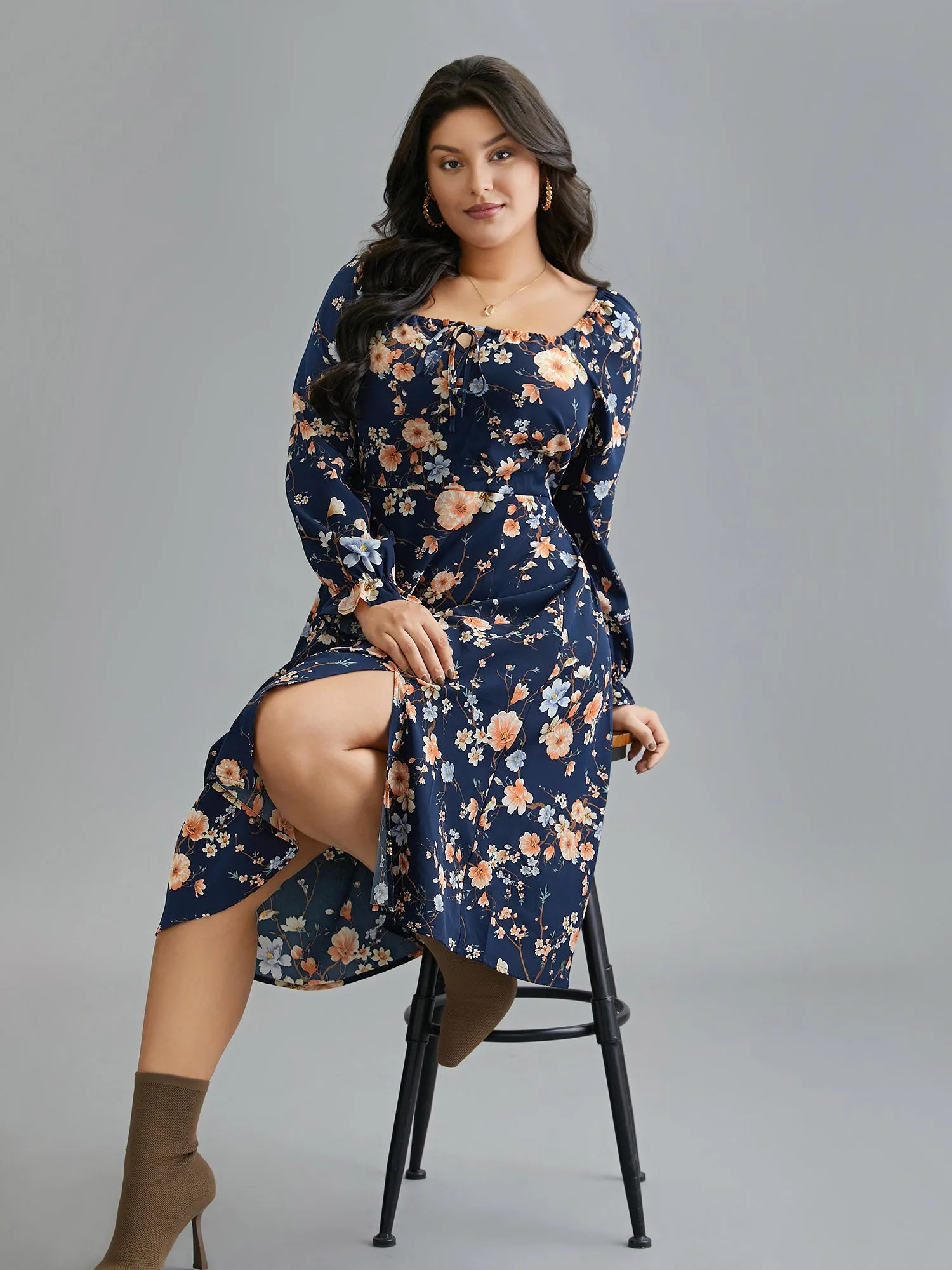 Floral Knot Neck Split Hem Dress sold by Bloomchic product image thumbnail 4