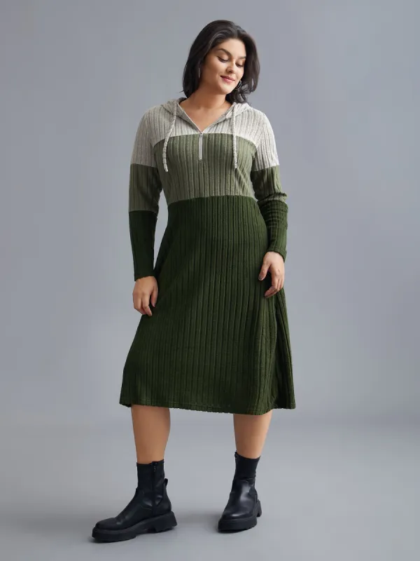 Hooded Half Zip Pit Strip Knit Dress sold by Bloomchic