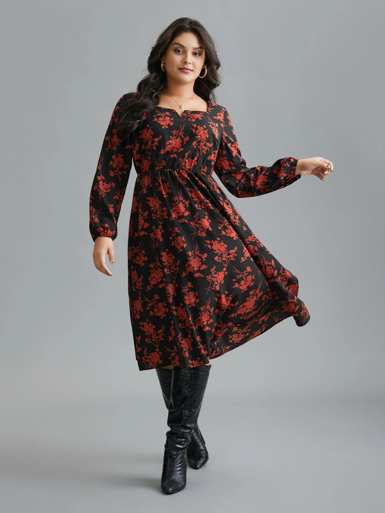 Silhouette Floral Print Notched Dress sold by Bloomchic product image thumbnail 3