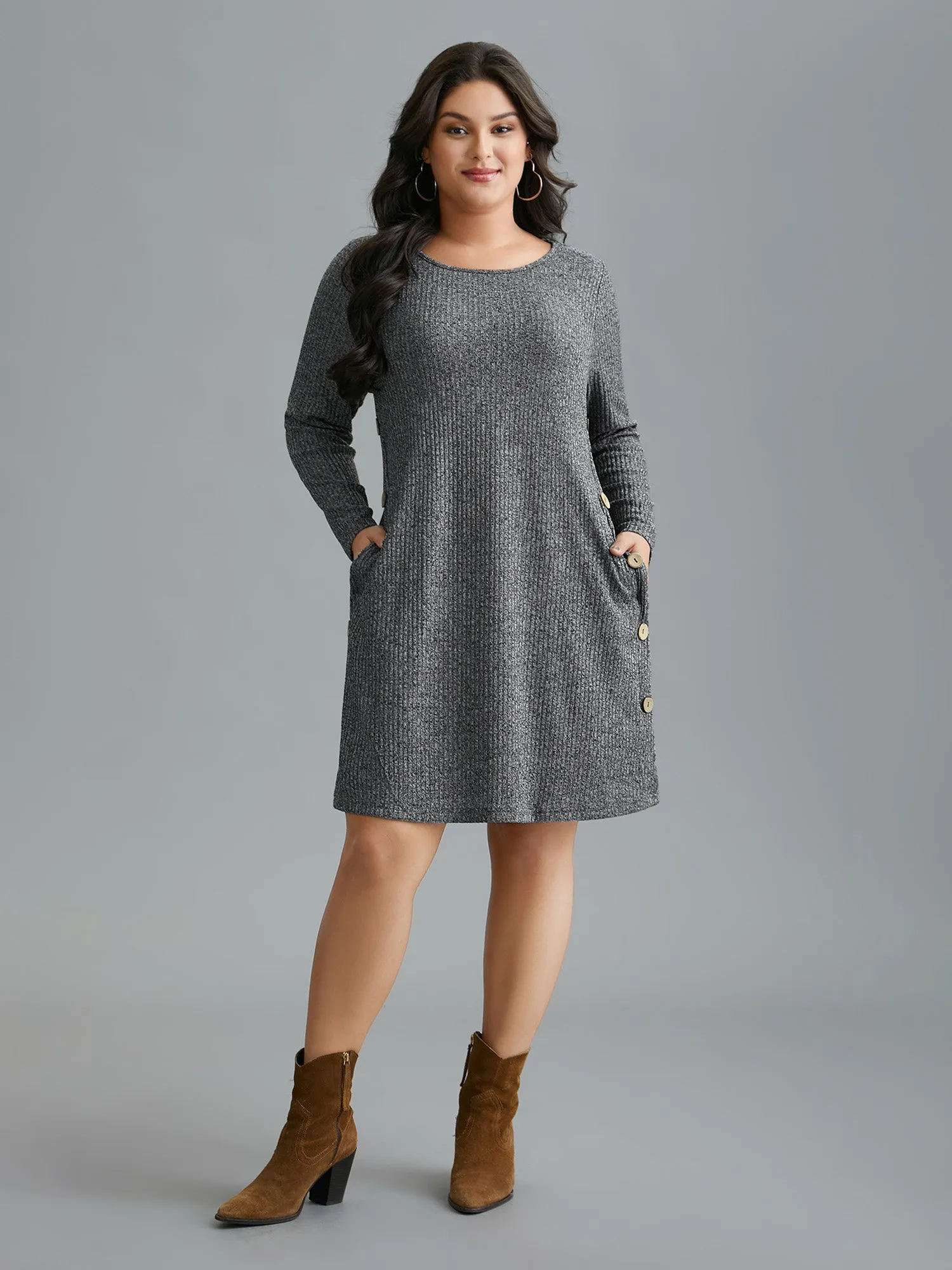 Crew Neck HeatherRibbed Knit Dress sold by Bloomchic product image thumbnail 5