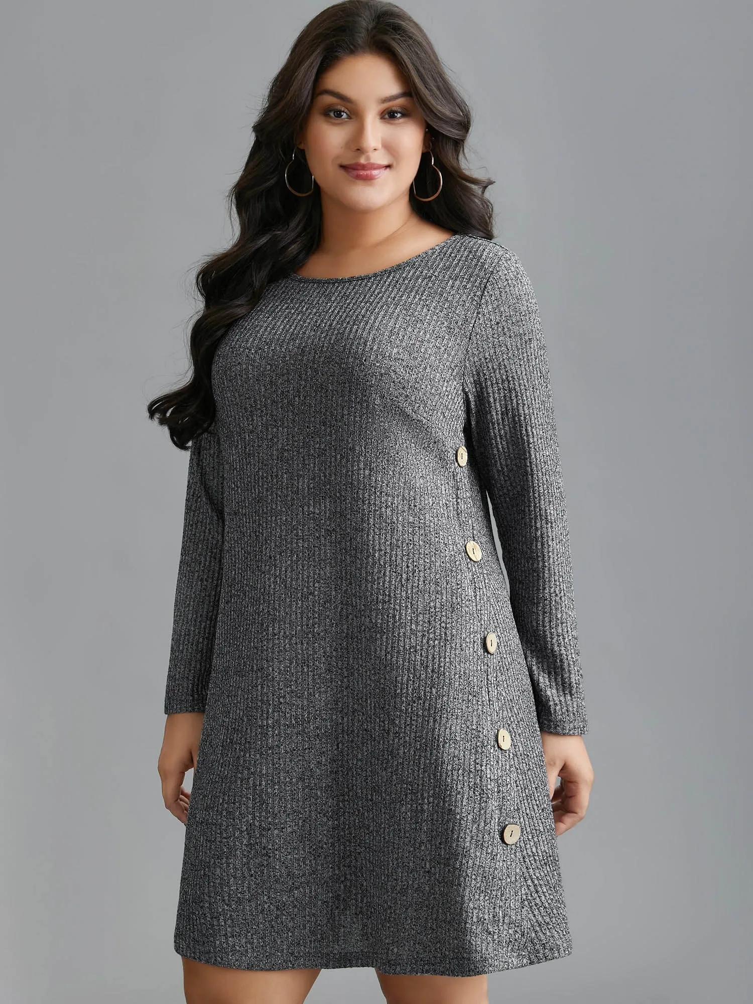 Crew Neck HeatherRibbed Knit Dress sold by Bloomchic