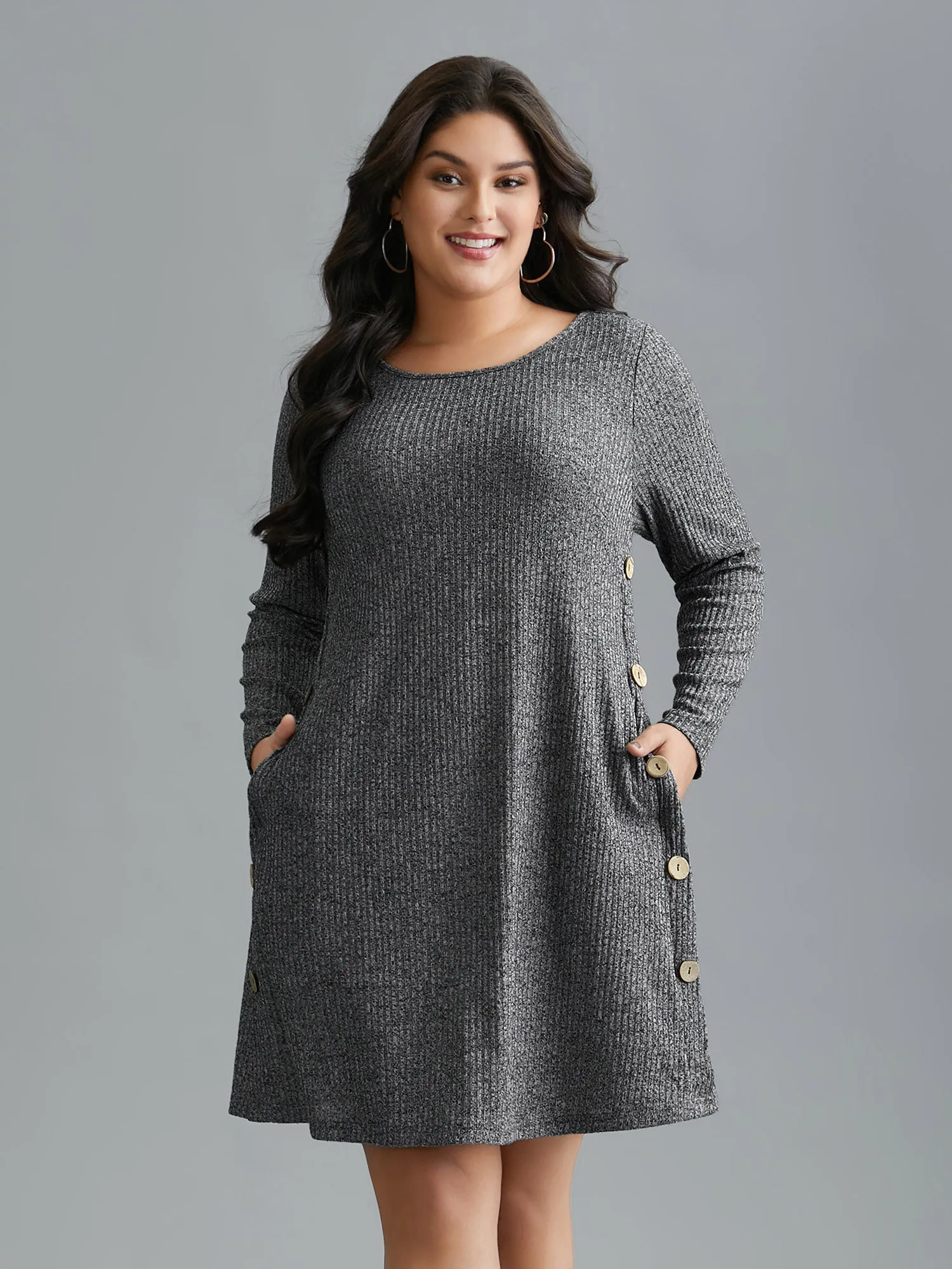 Crew Neck HeatherRibbed Knit Dress sold by Bloomchic product image thumbnail 4